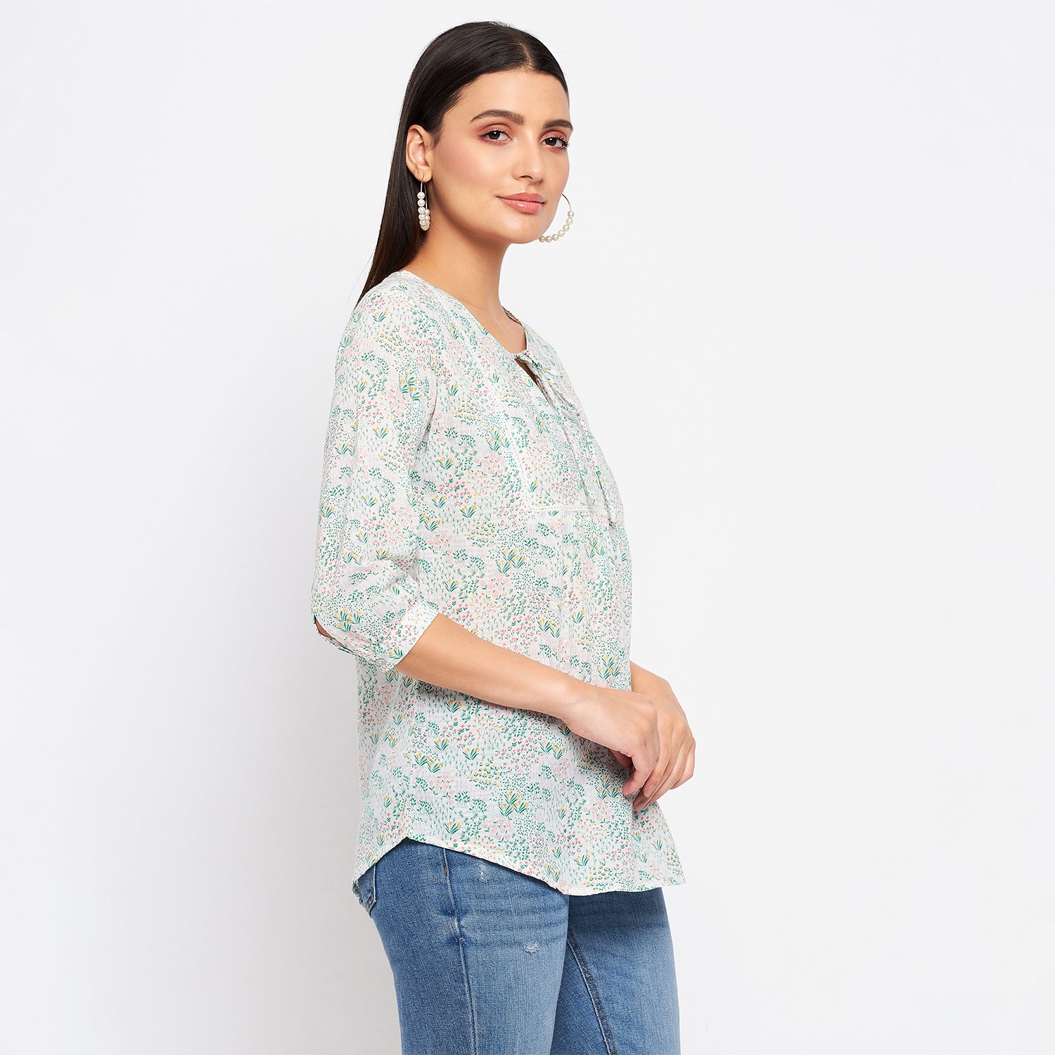 Duke Stardust Women V-Neck 3/4th Sleeve Printed Top (SDX3274)