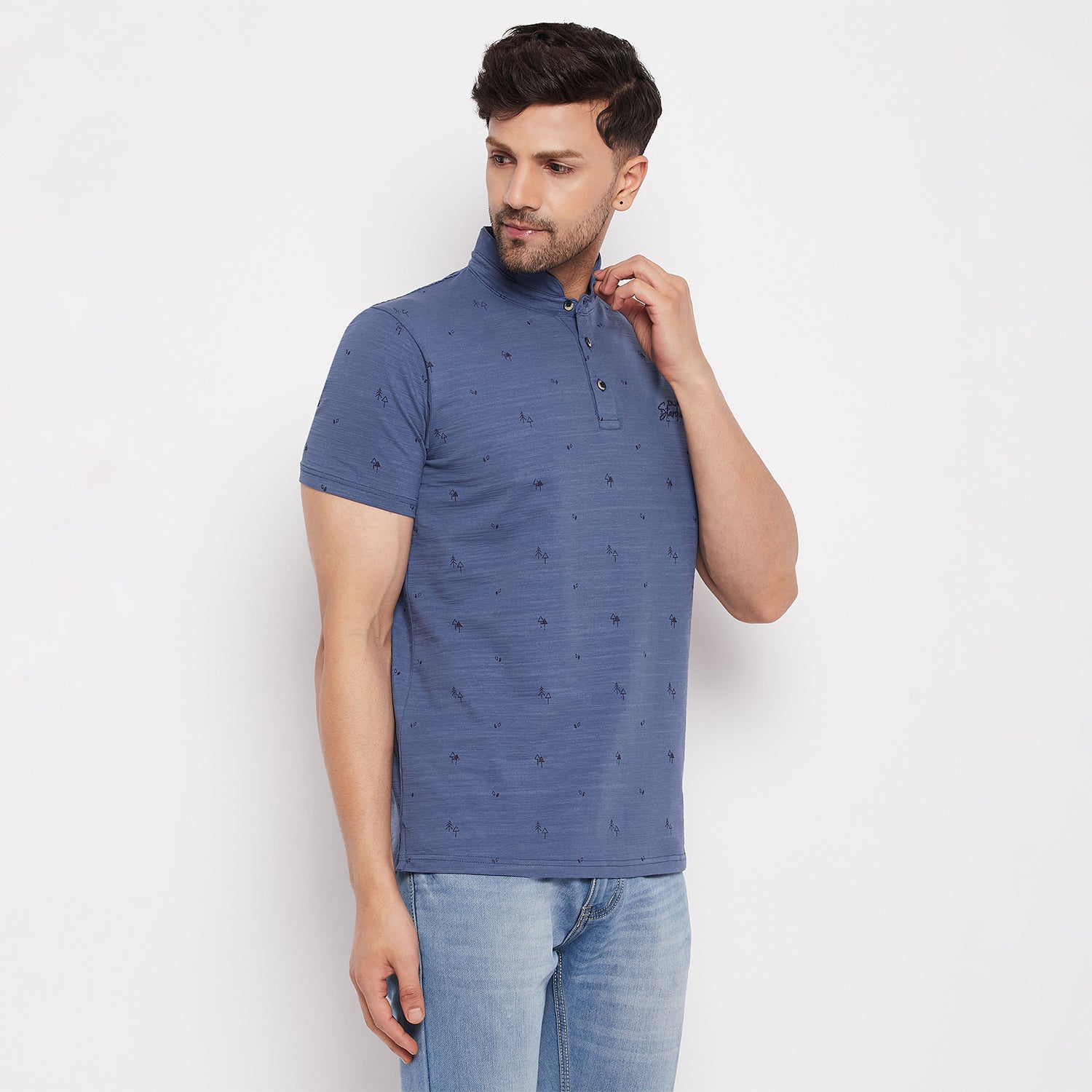 Duke Urban Men Mandarin Collar Half Sleeve Cotton T-shirt (LF5483)