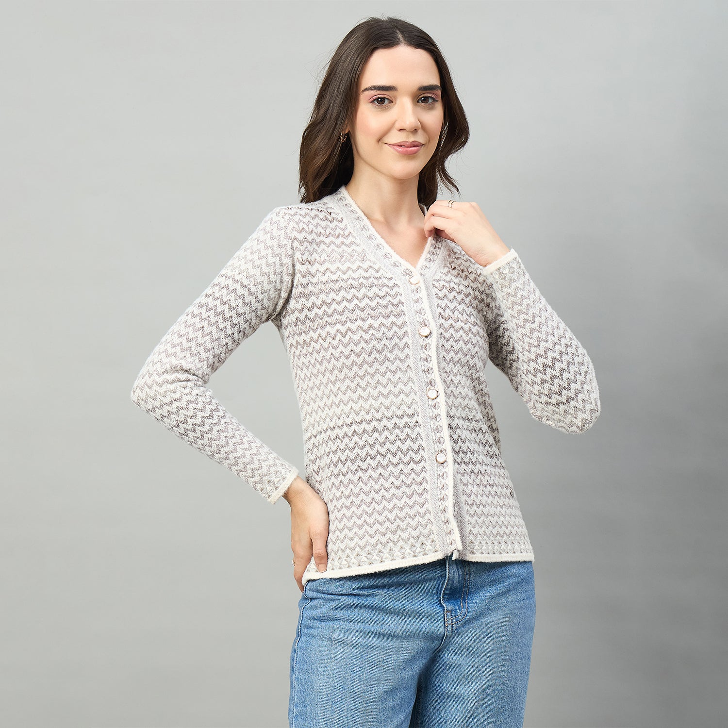 Duke Urban Women Full Sleeve V Neck Regular Sweater (SDS1425)