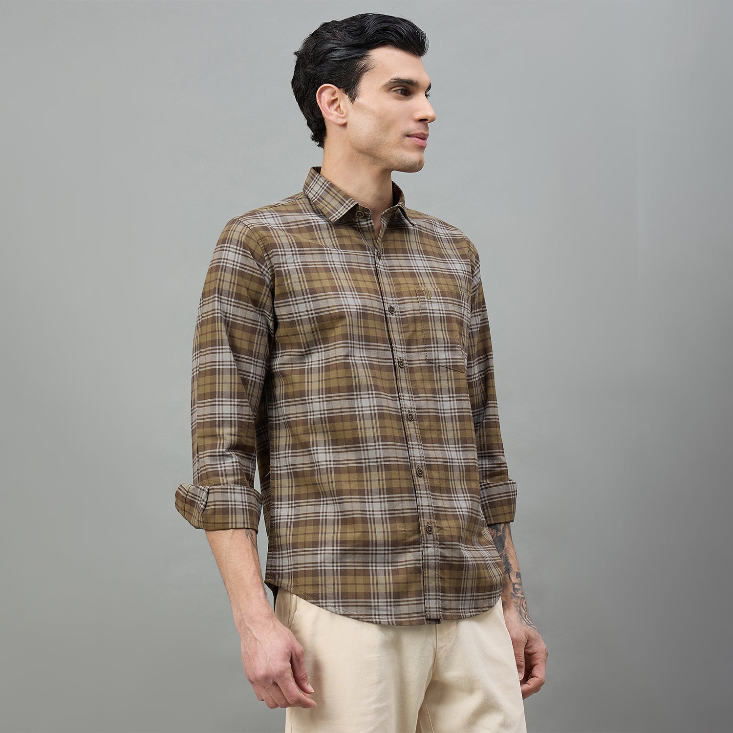 Duke Urban Men Checkered Full Sleeve Spread Collar Slim Shirt (SDO9CKR)