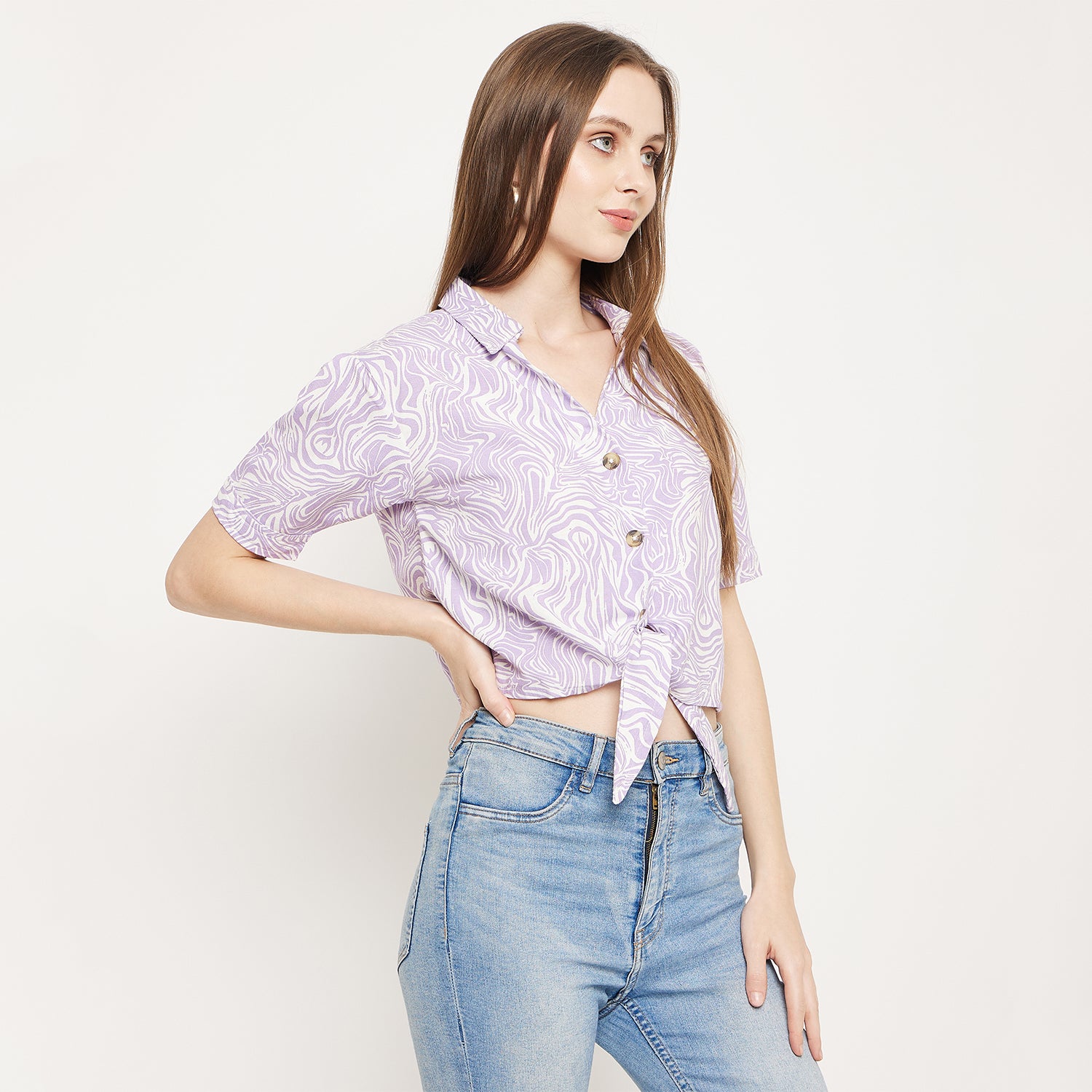 Duke Urban Women Half Sleeve Printed Crop Shirt (SDX3281)