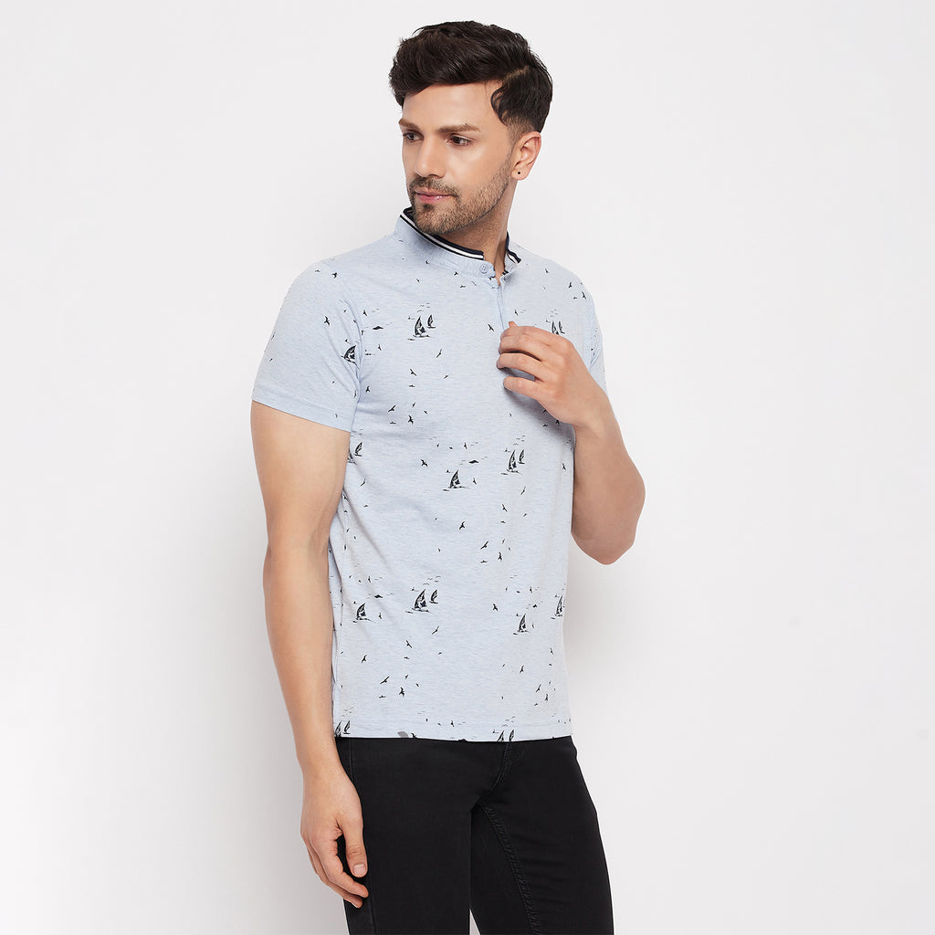 Duke Stardust Men Mandarin Collar Half Sleeve Cotton T-shirt (LF5788)