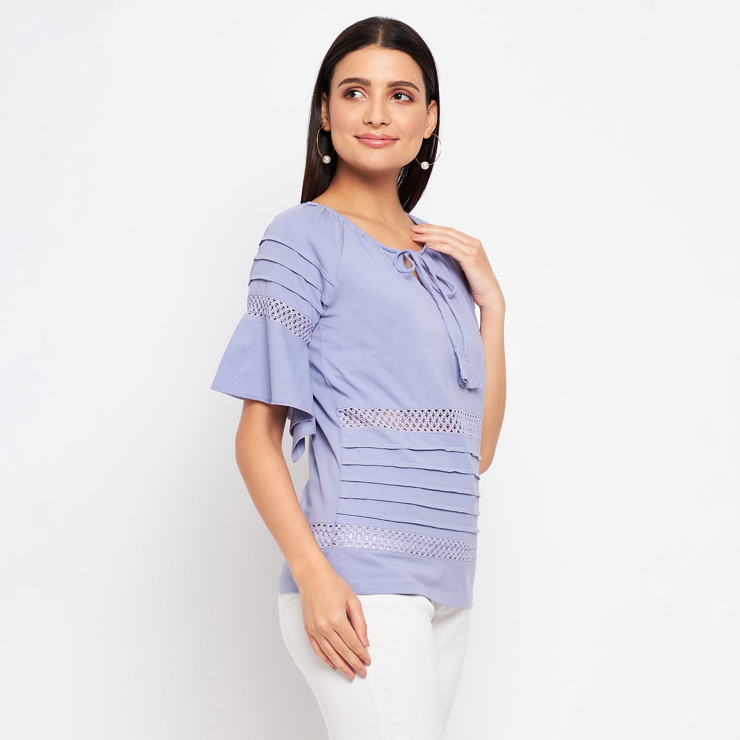 Duke Urban Women Keyhole Neck Half Sleeve Solid Top (LFX899)