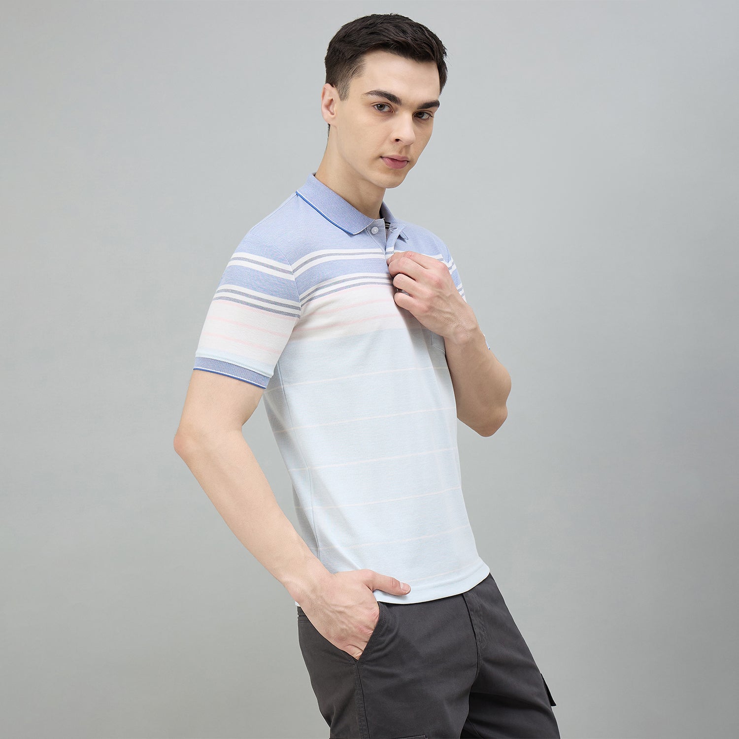 Duke Urban Men Striped Polo Neck Half Sleeve T-Shirt (LF7643)