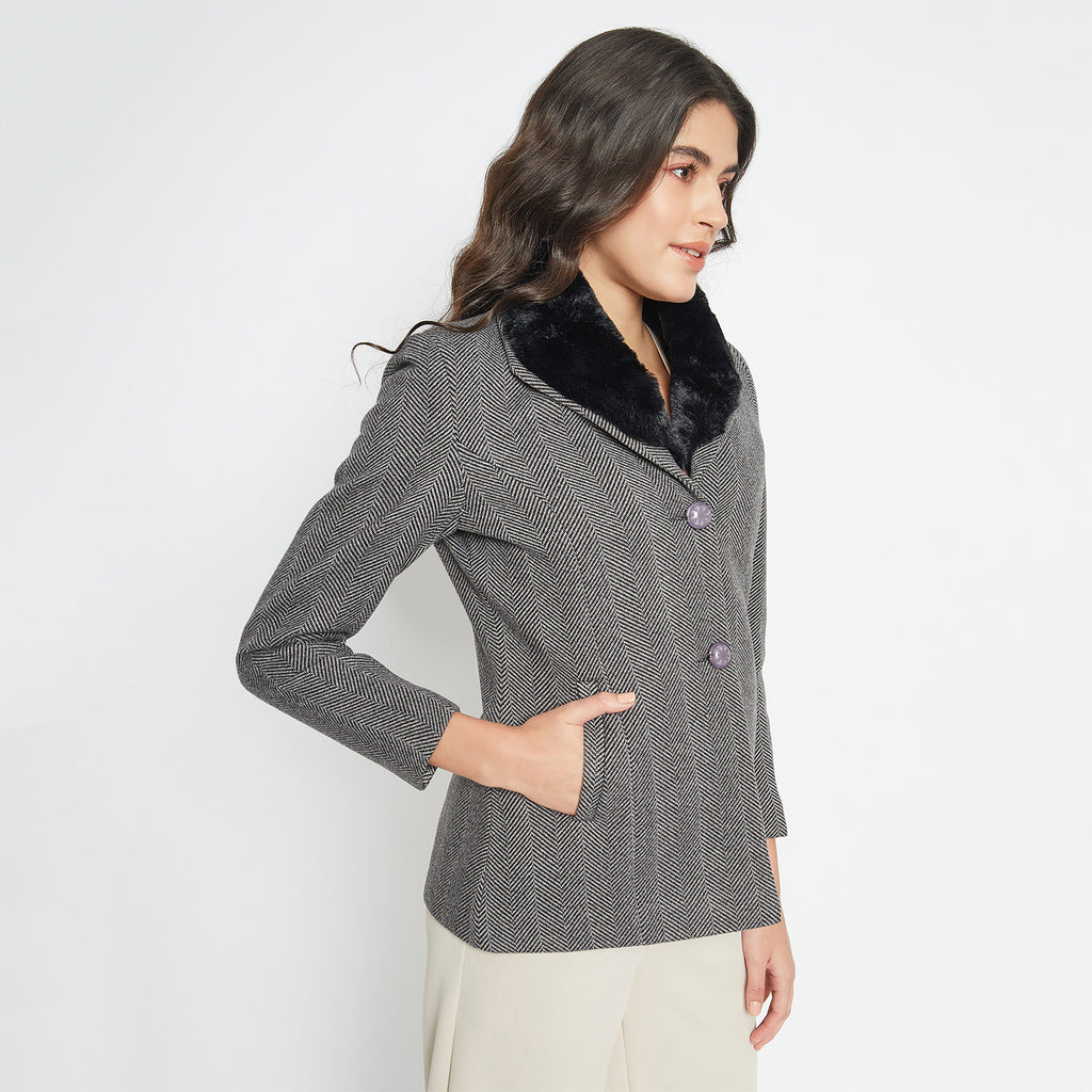 Duke Urban Women Full Sleeve Fur Collared Coat (SDZ4102)