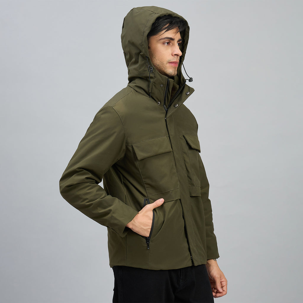 Duke Mens Olive Green Hooded Utility Jacket (SDZ3202)
