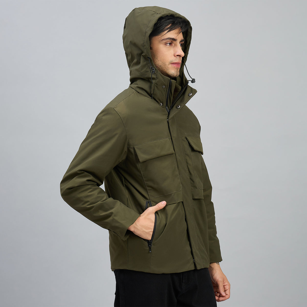 Duke Mens Olive Green Hooded Utility Jacket (SDZ3202)