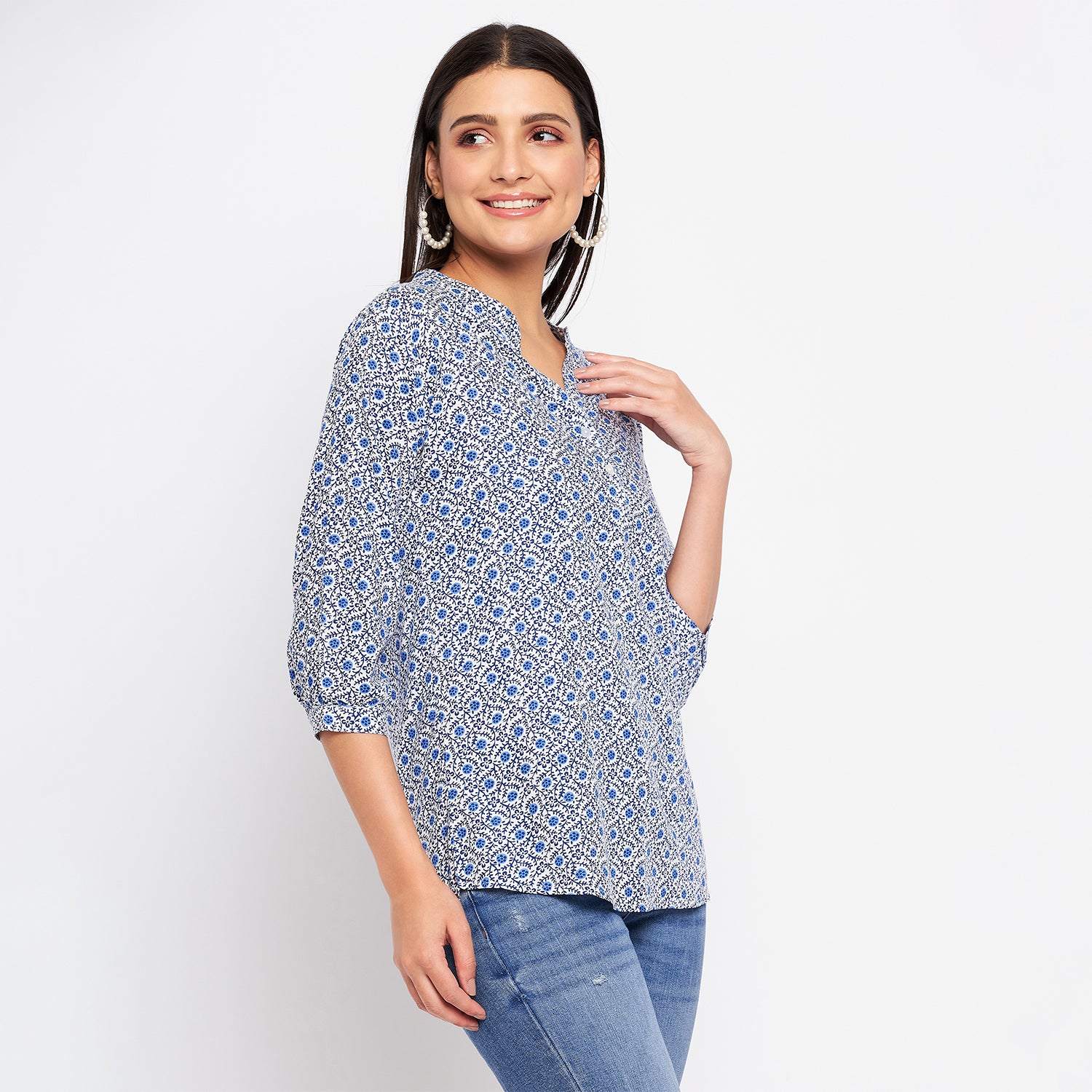 Duke Stardust Women V-Neck 3/4th Sleeve Printed Top (SDX3278)