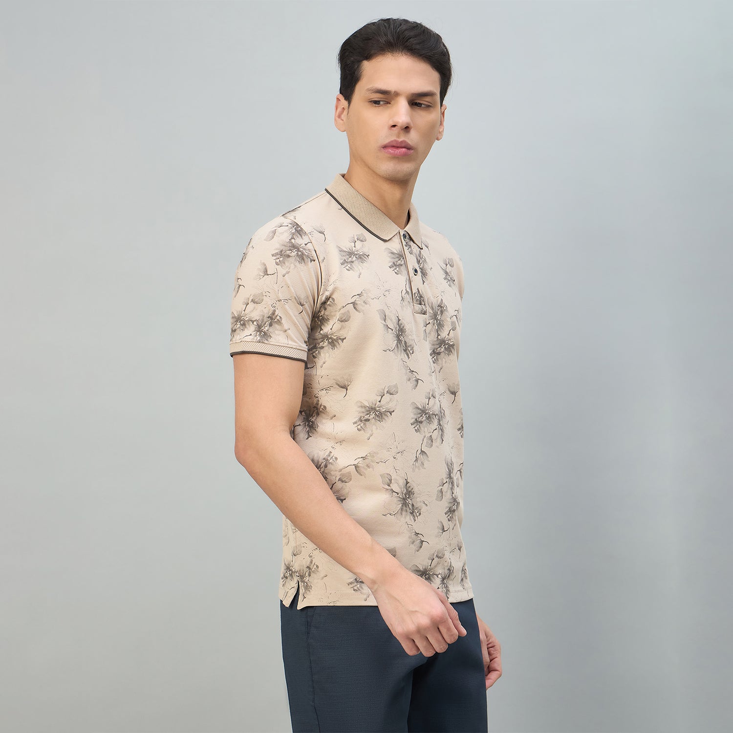 Duke Urban Men Floral Print Half Sleeve Slim Fit Polo Tshirt (LF7513)