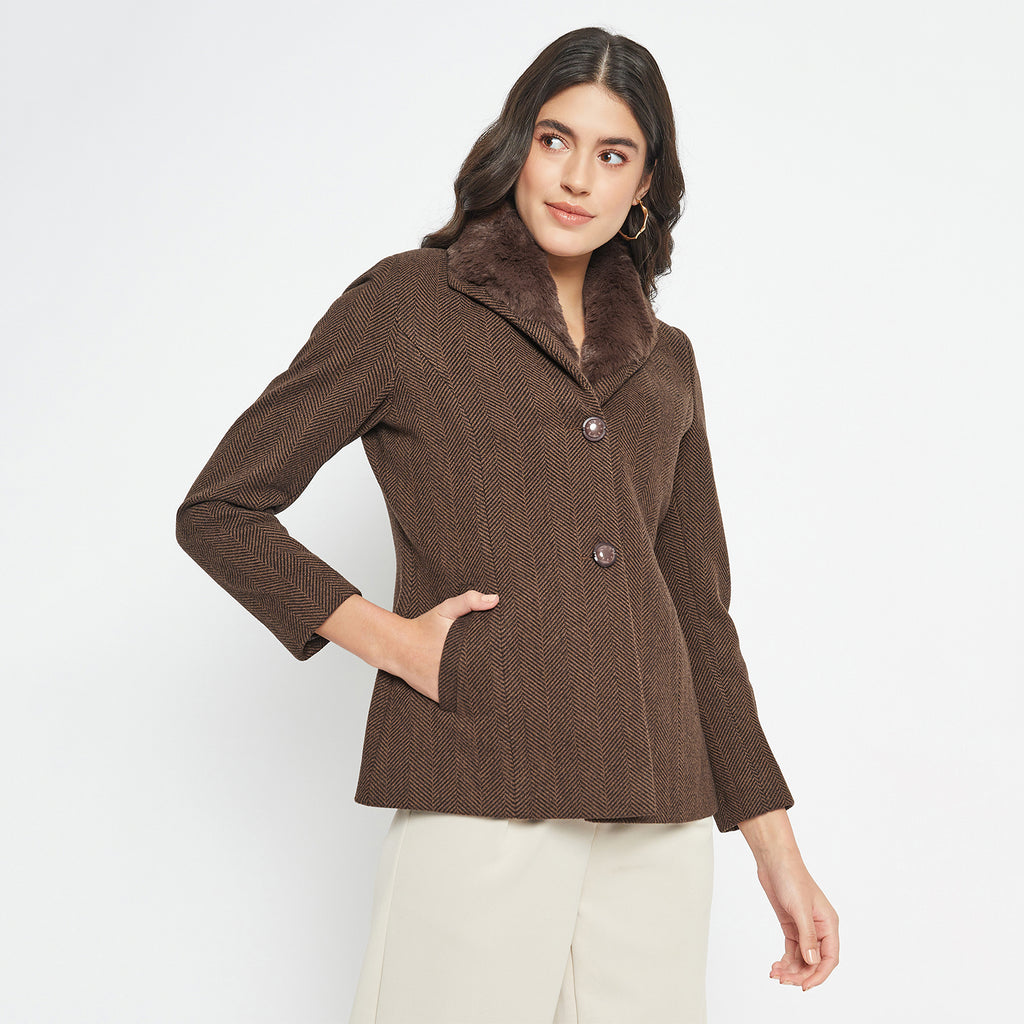 Duke Urban Women Full Sleeve Fur Collared Coat (SDZ4102)