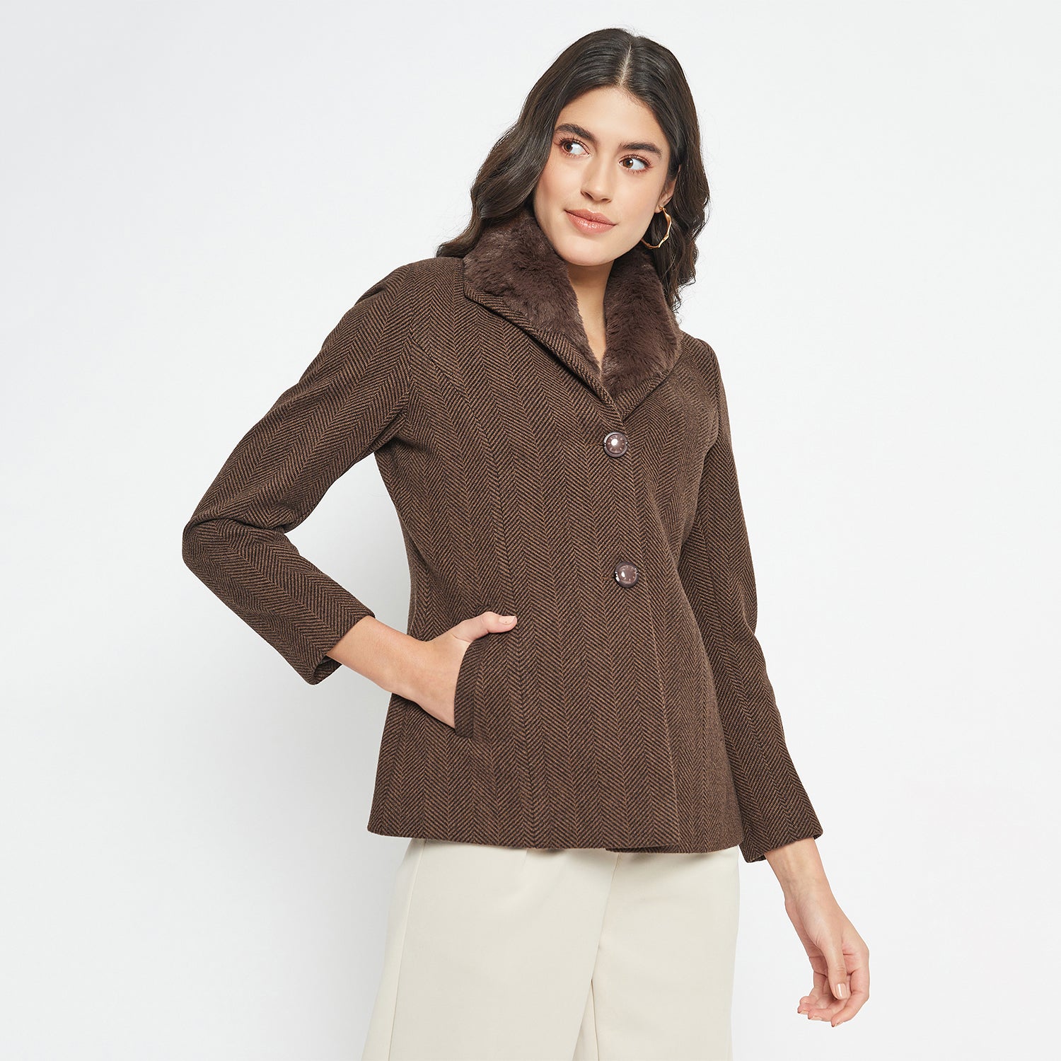 Duke Urban Women Full Sleeve Fur Collared Coat (SDZ4102)