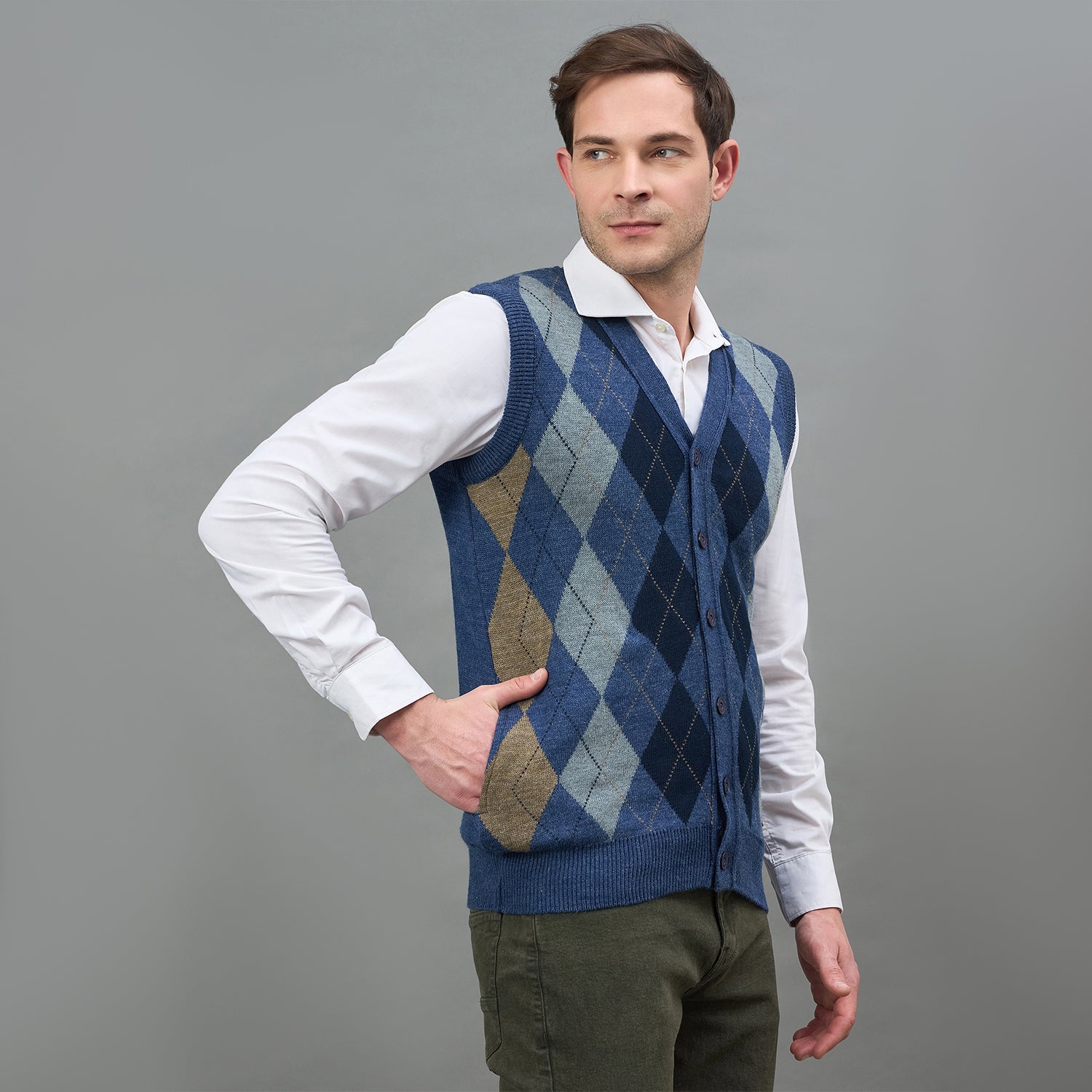 Duke Urban Men Sleeveless V-neck Cardigan (SDS2166)