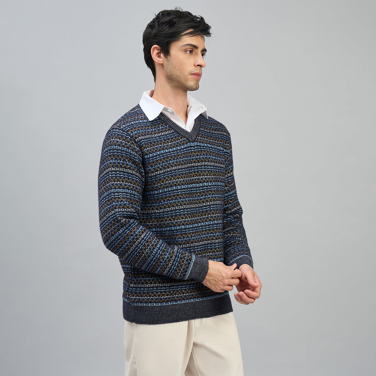 Duke Men Full Sleeve V Neck Regular Sweater (SDS2311)