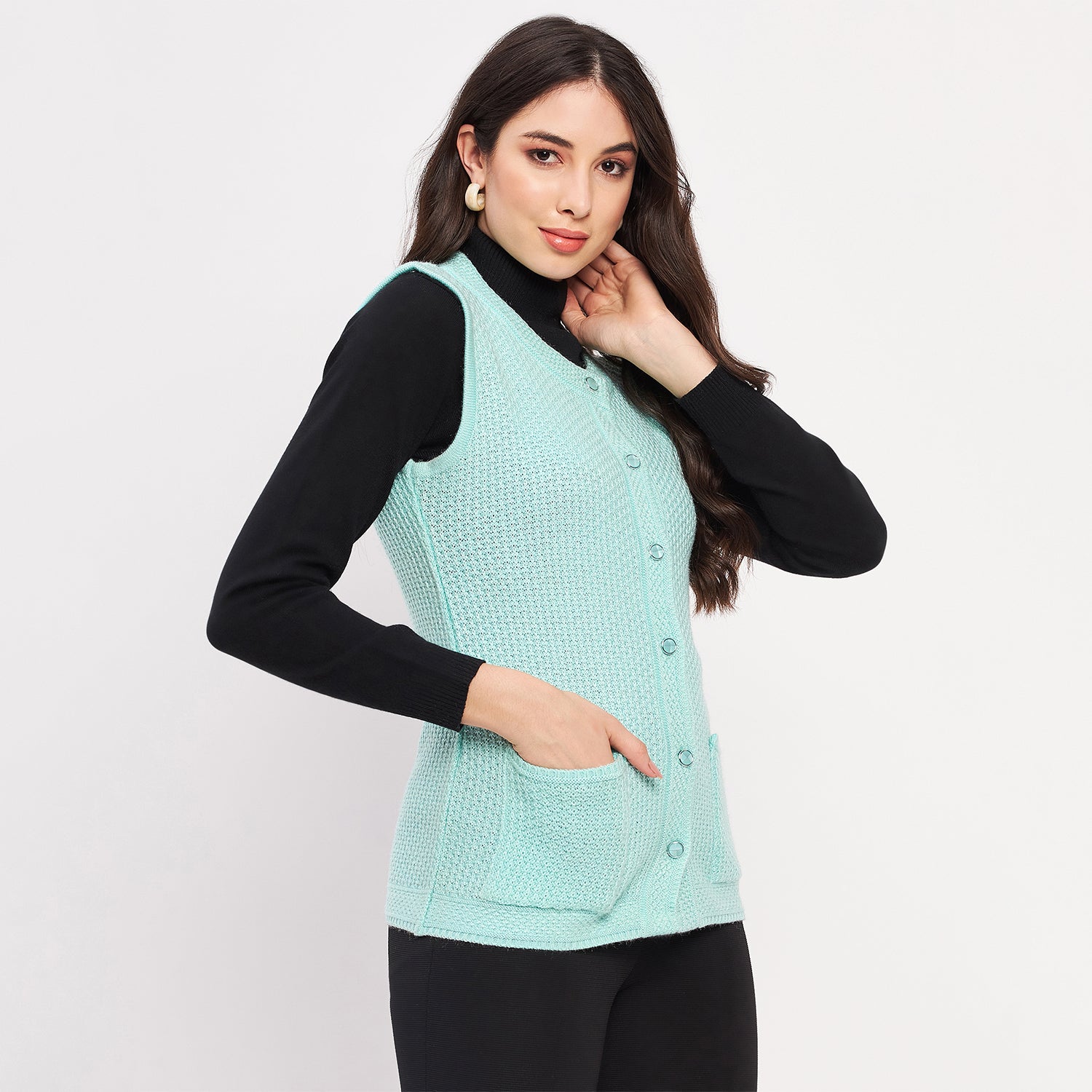 Duke Urban Women Sleeveless Self Design Cardigan (LQS9789)
