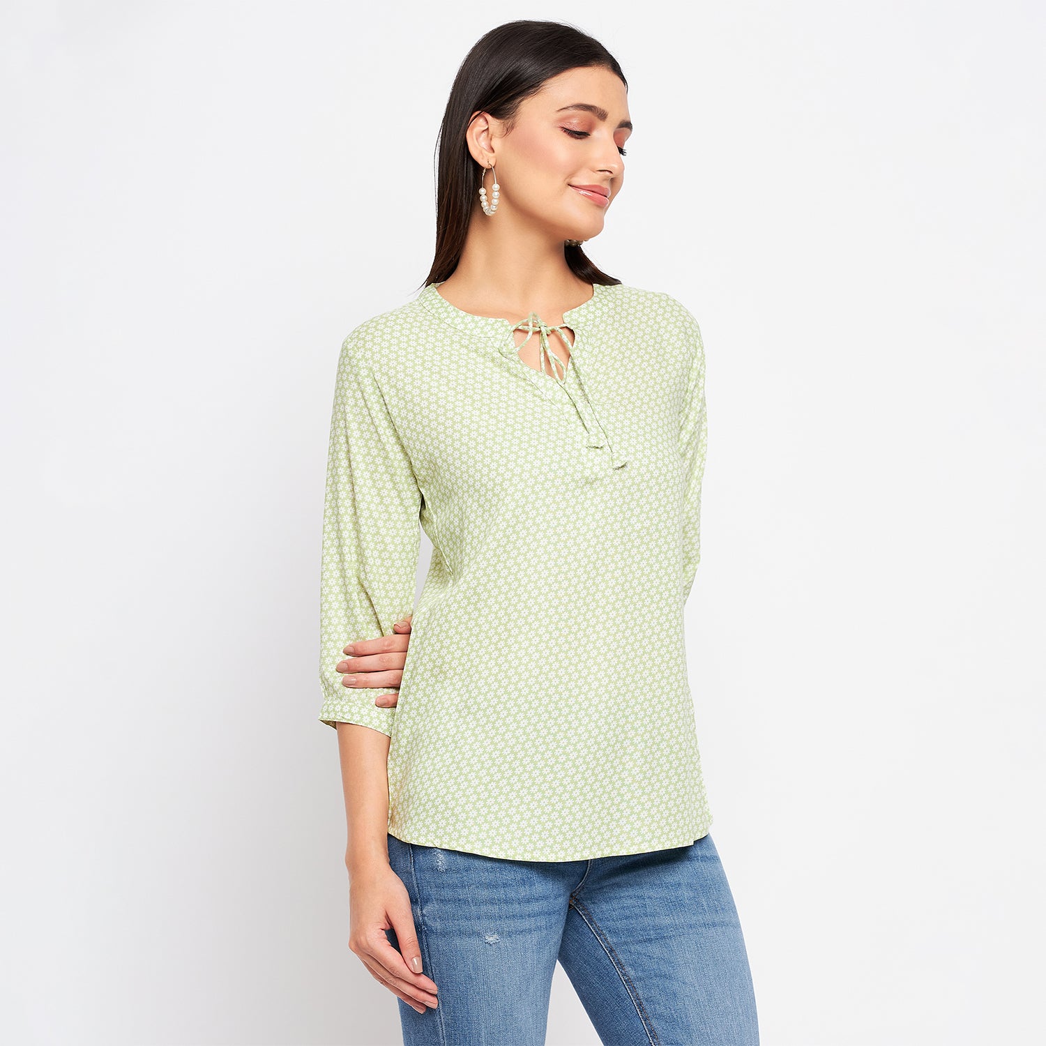 Duke Stardust Women V-Neck 3/4th Sleeve Printed Top (SDX3273)