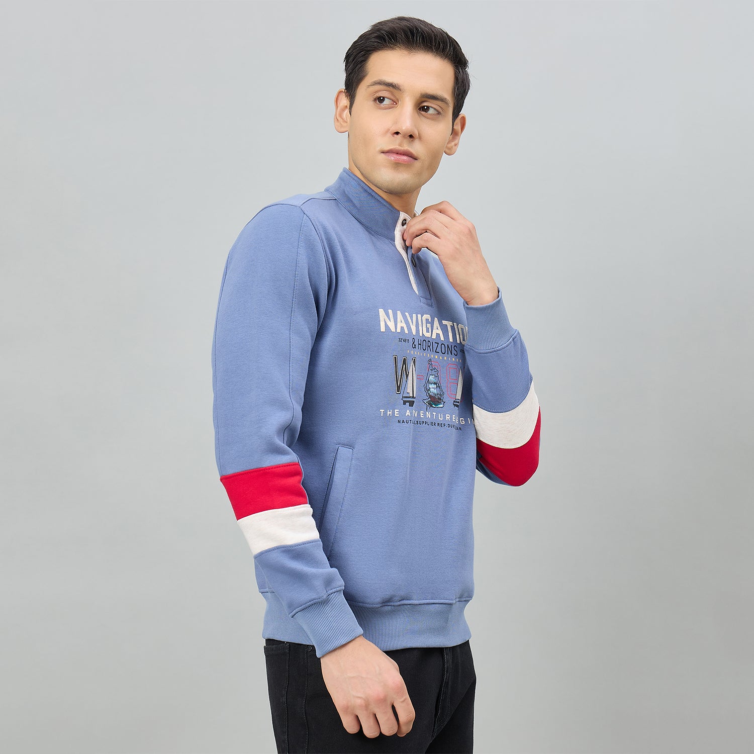 Duke Men Full Sleeve Half Zip Regular Sweatshirt (LF6494)