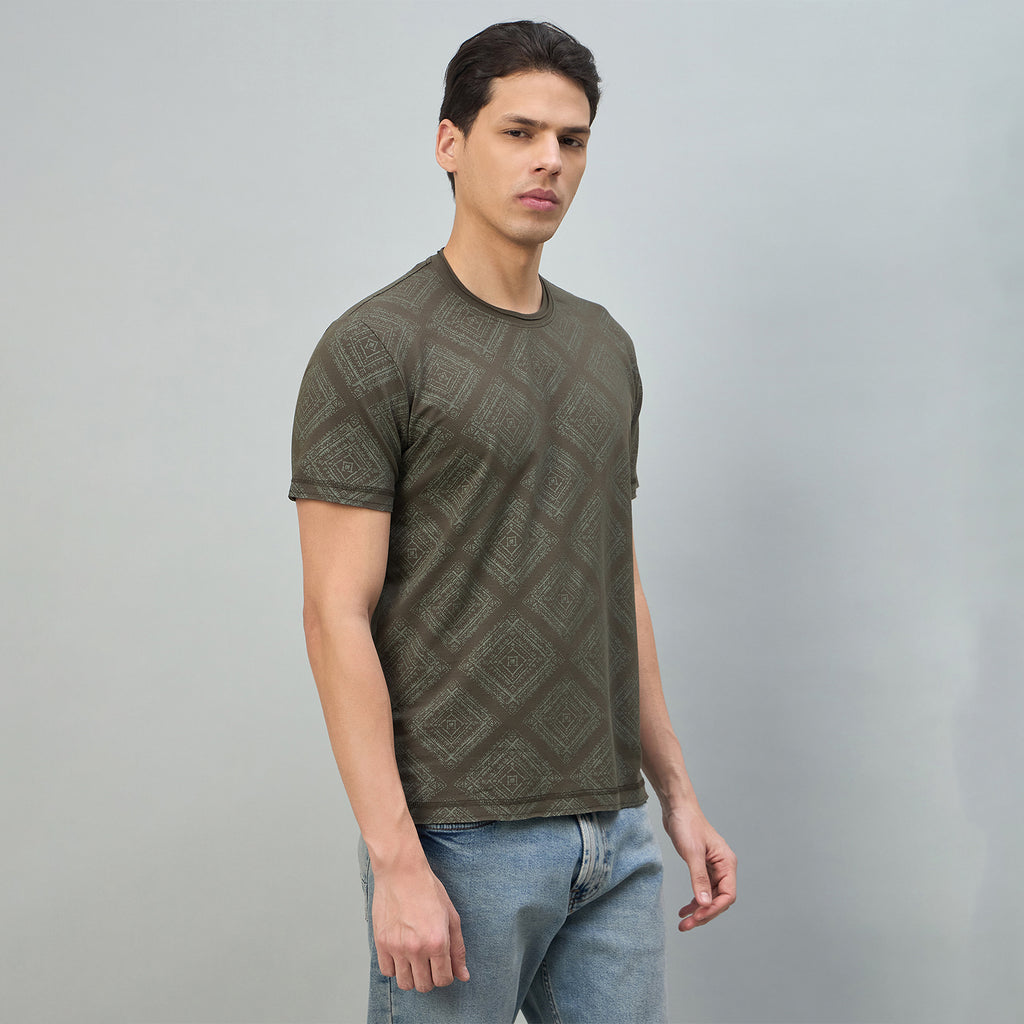 Duke Urban Men Geometric Print Half Sleeve Round Neck Casual Tshirt (LF7578)