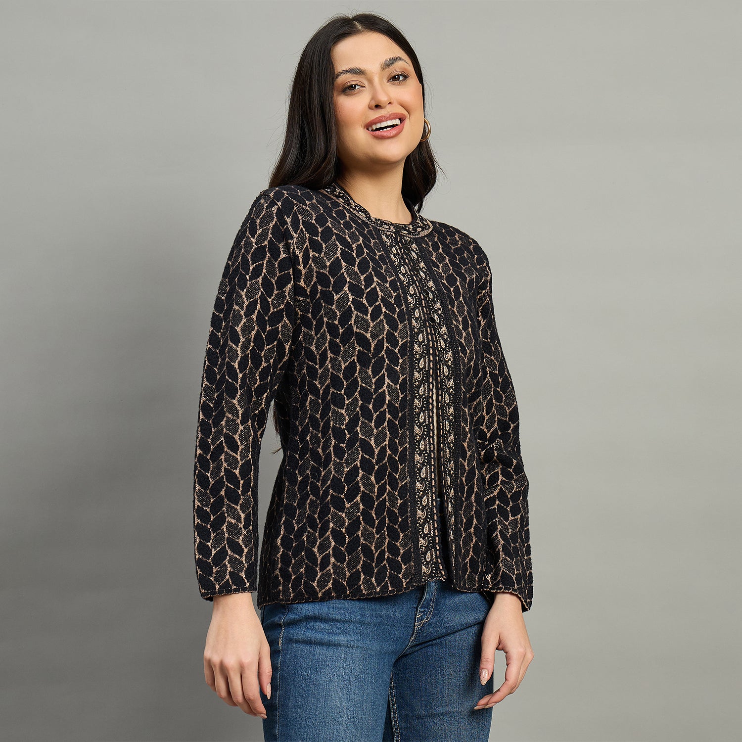 Duke Urban Women Full Sleeve Front Open Regular Fit Sweater (SDS1274)