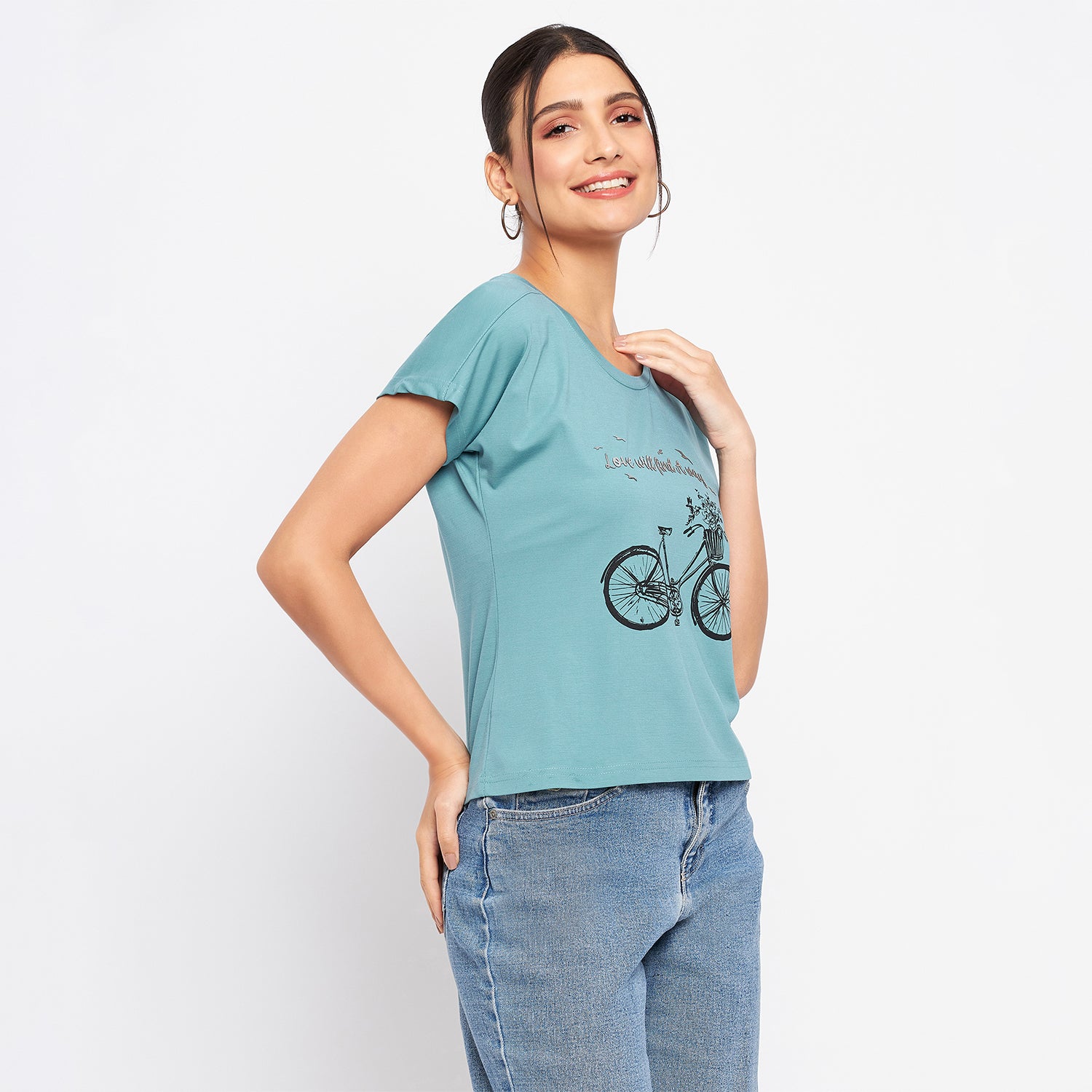 Duke Stardust Women Round Neck Short Sleeve Printed Crop Top (LFX902)