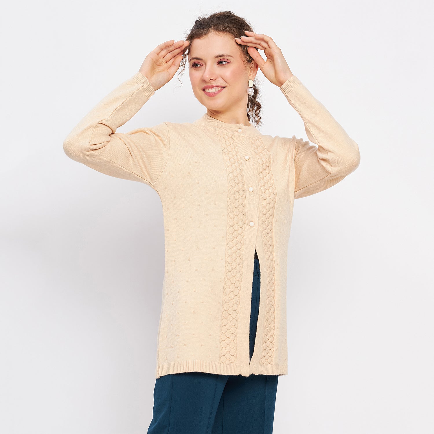 Duke Urban Women Full Sleeve Self Design Cardigan (LQS9757)