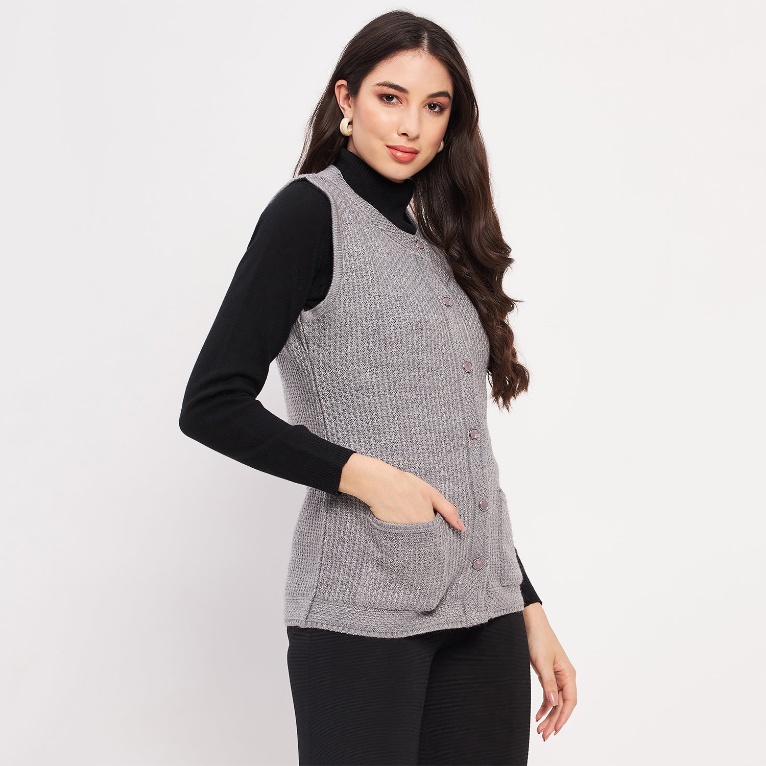 Duke Urban Women Sleeveless Self Design Cardigan (LQS9789)