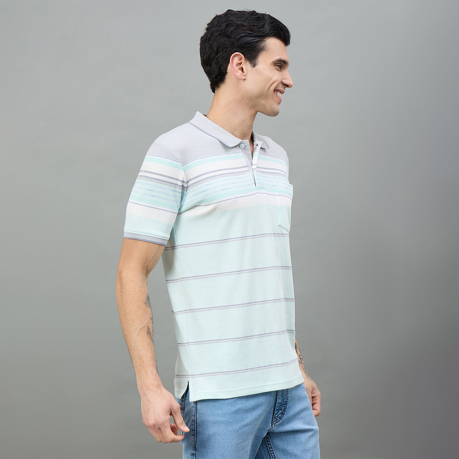 Duke Urban Men Striped Half Sleeve Regular Polo Tshirt (LF7512)