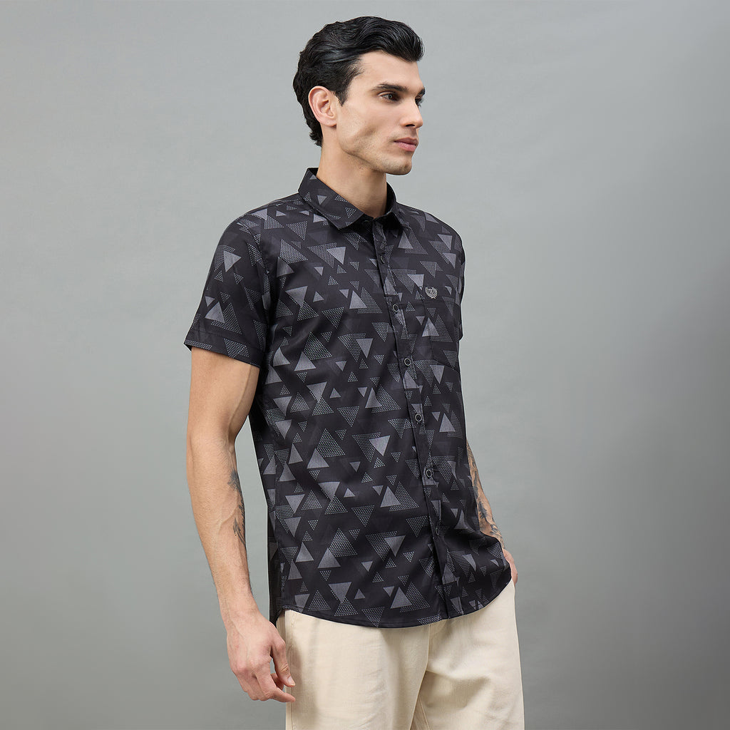 Duke Urban Men Geometric Print Half Sleeve Slim Shirt (SDO6PRIM)