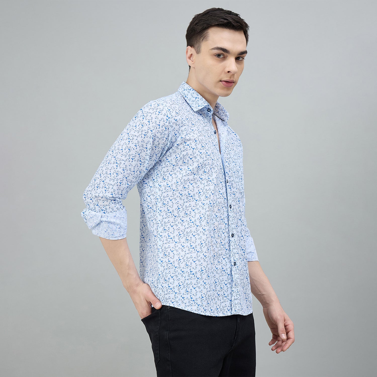 Duke Urban Men Printed Full Sleeve Spread Collar Slim Shirt (SDO8PRBF)