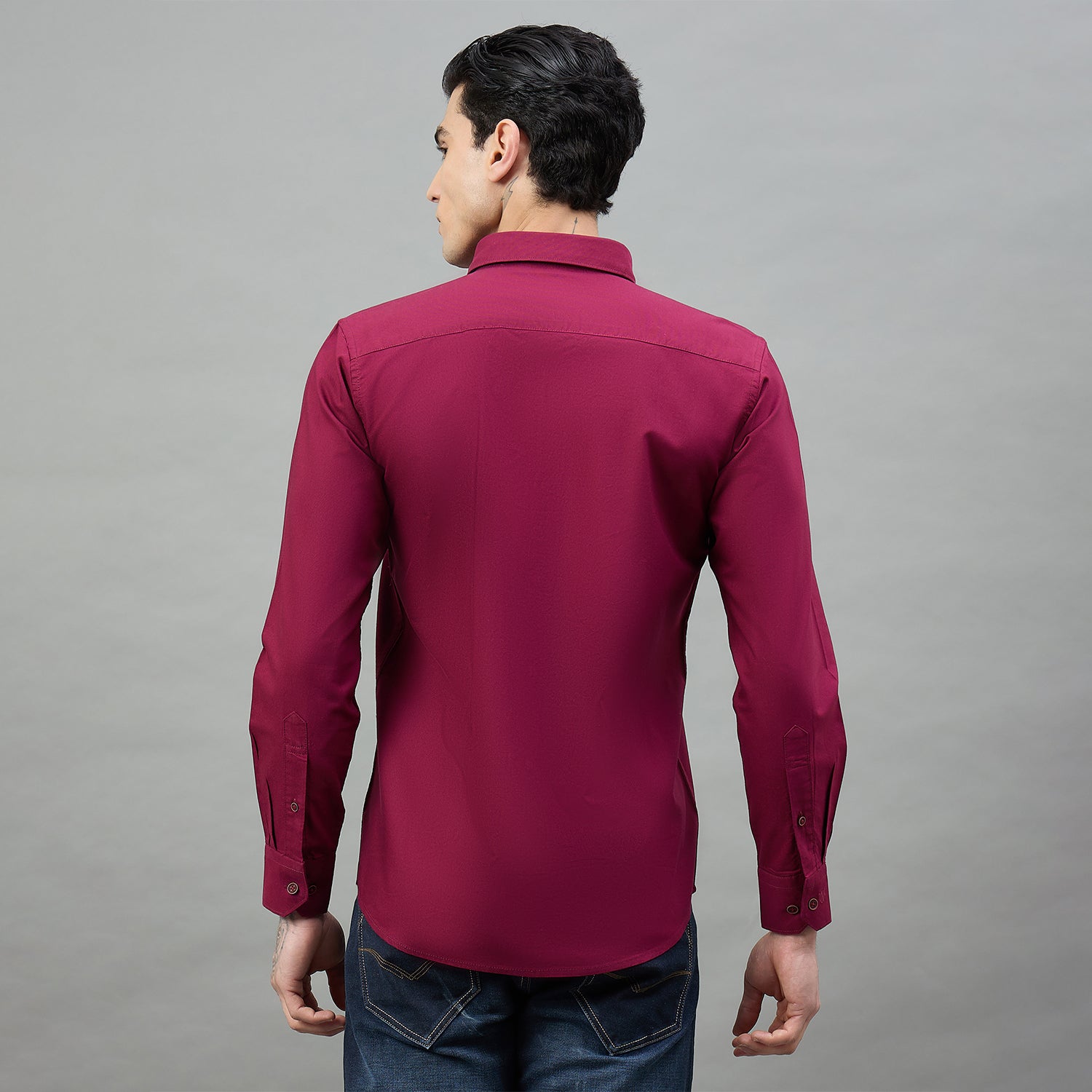 Duke Men Solid Full Sleeve Spread Collar Slim Shirt (SDO5STN)