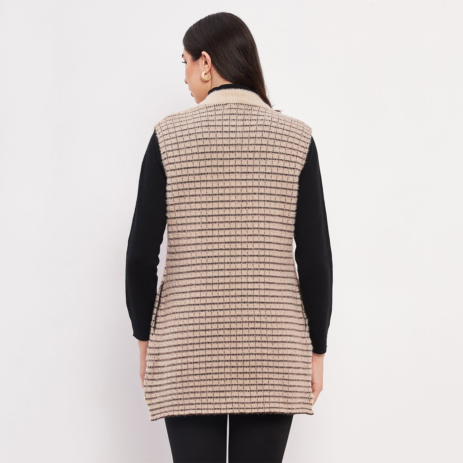 Duke Urban Women Sleeveless Checkered Cardigan (LQS9782)