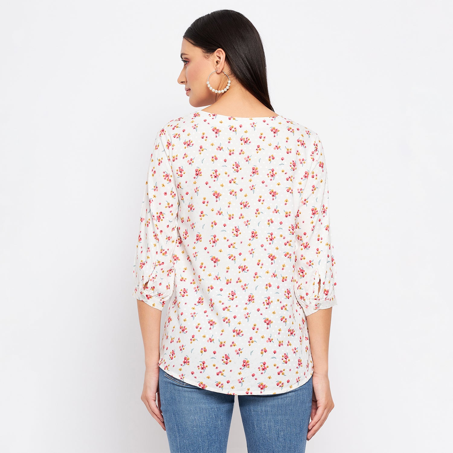 Duke Stardust Women Keyhole Neck 3/4th Sleeve Printed Top (SDX3279)