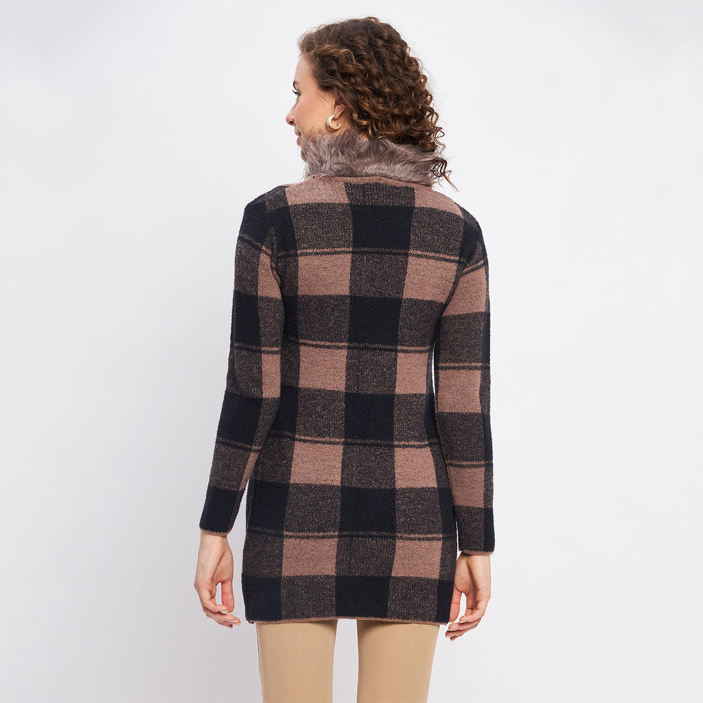 Duke Urban Women Full Sleeve Checkered Long Cardigan (SDS9765)