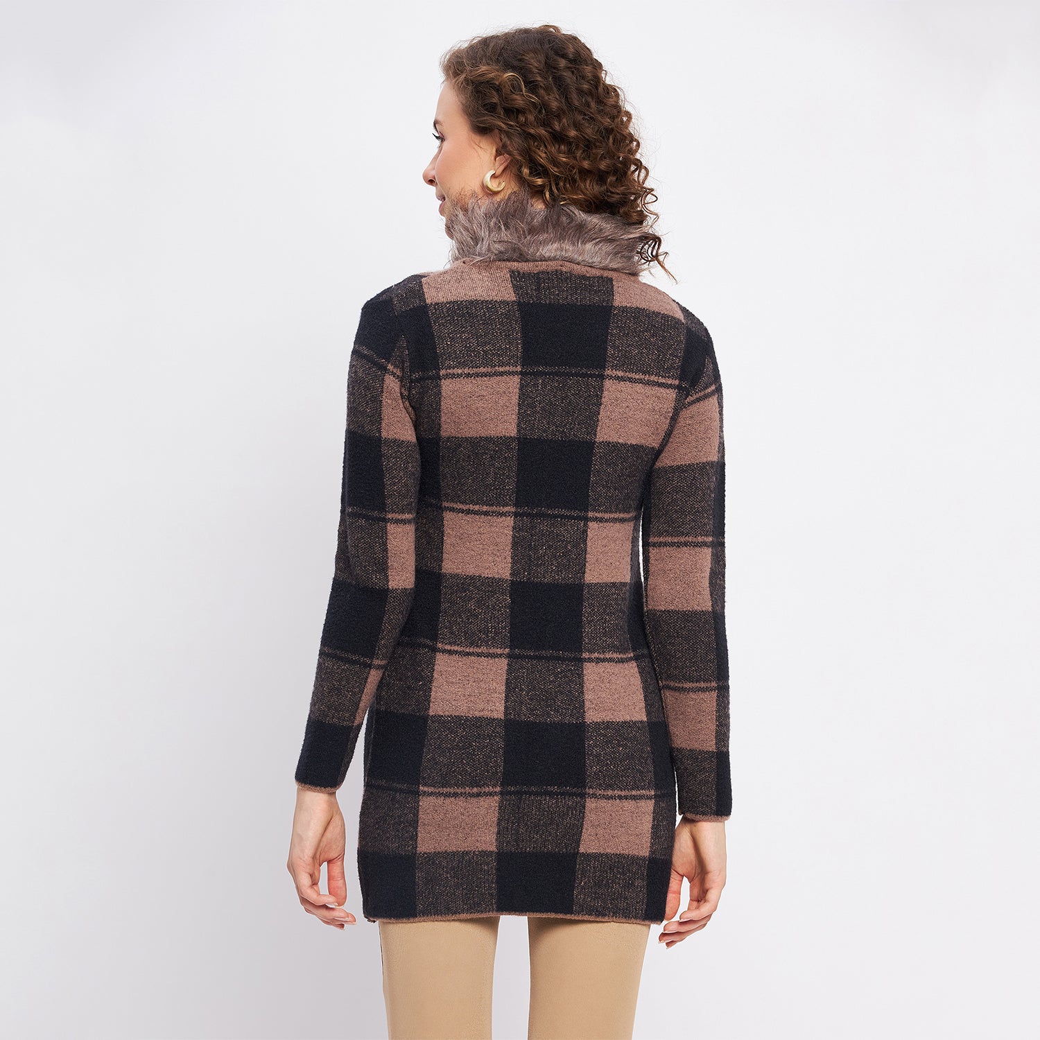 Duke Urban Women Full Sleeve Checkered Long Cardigan (SDS9765)