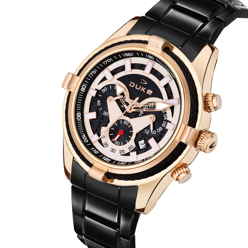 Duke Chronograph Men Watch Rose Gold Dial Black Colored Strap (DK4006CRM02C)