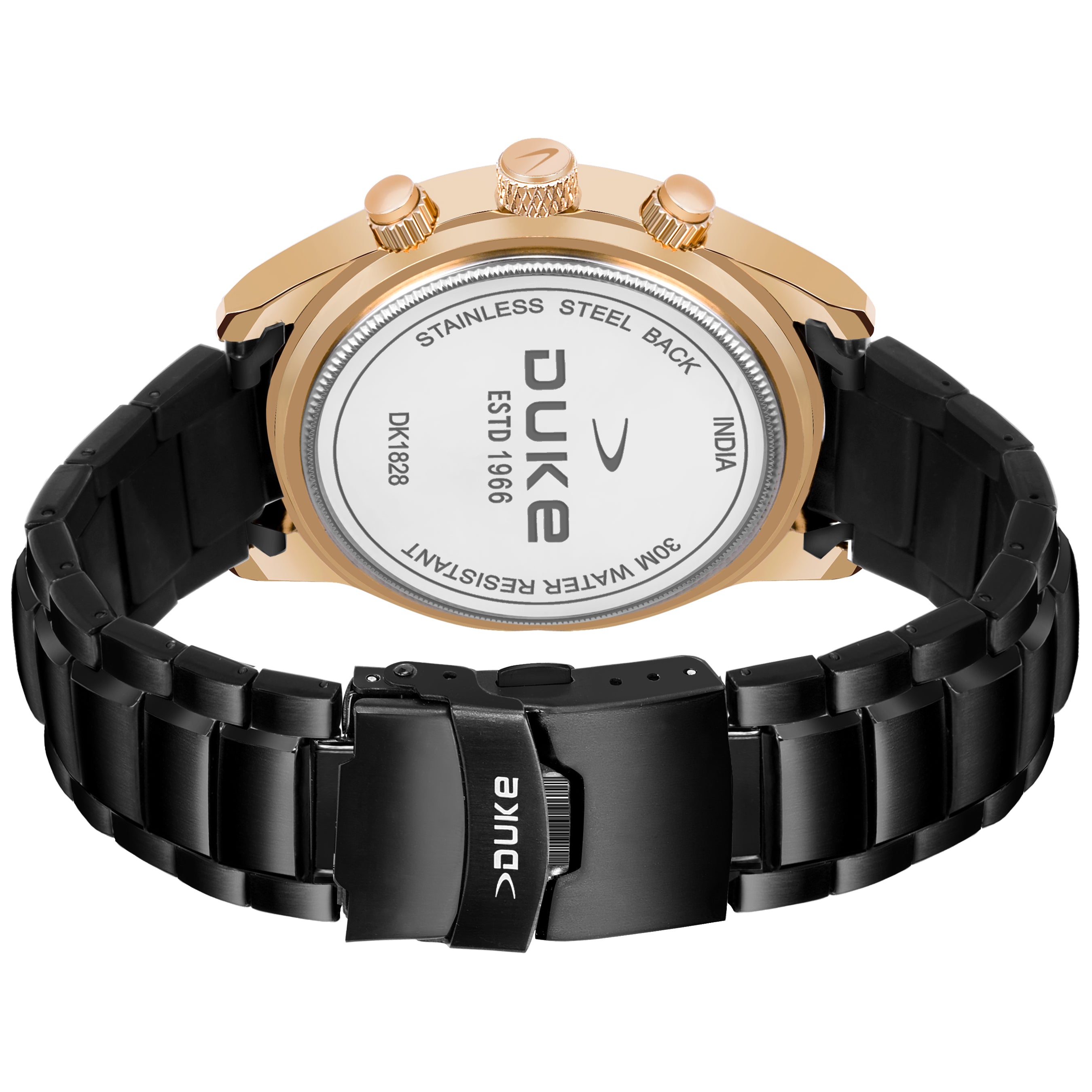 Duke Chronograph Men Watch Rose Gold Dial Black Colored Strap (DK4006CRM02C)