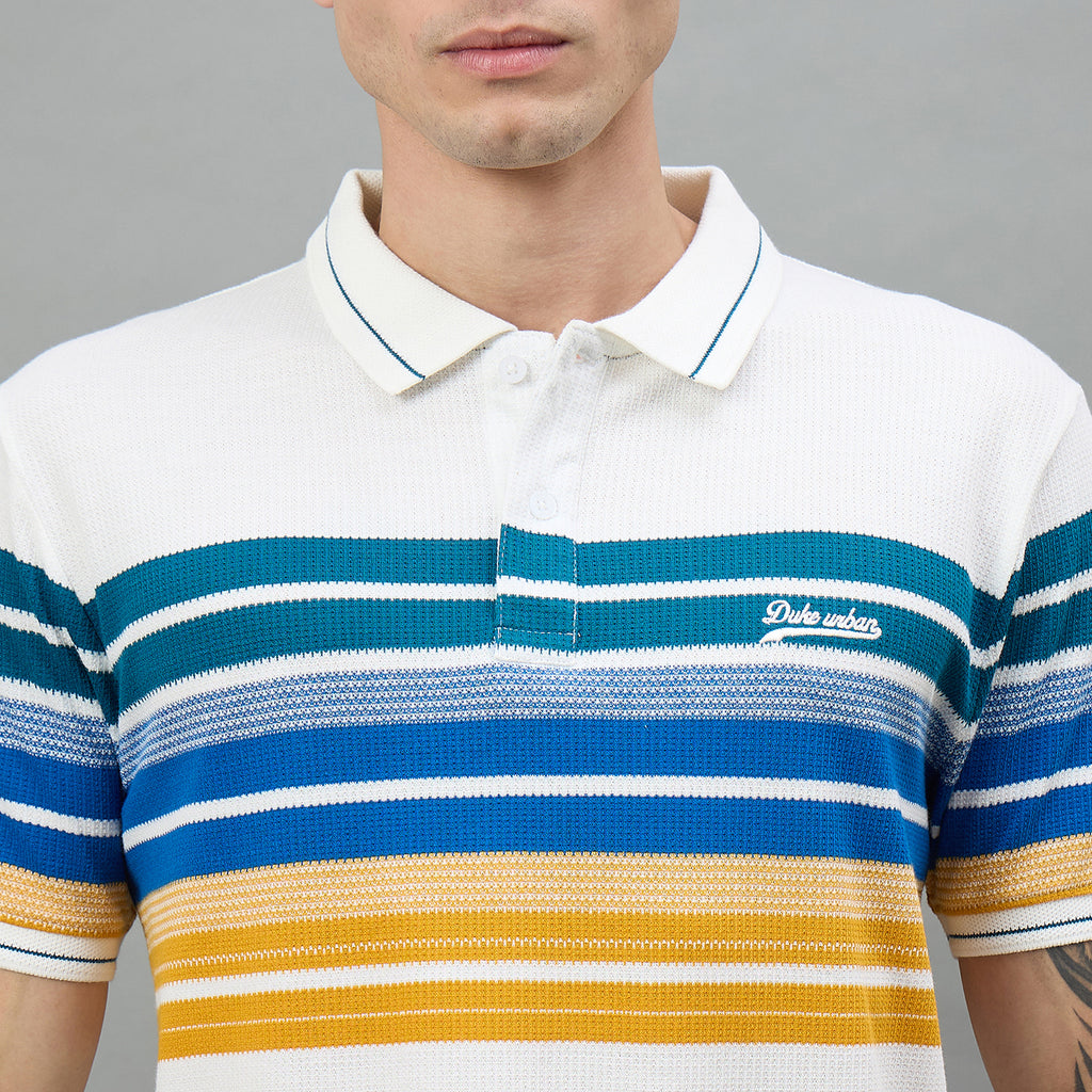 Duke Urban Men Striped Polo Neck Half Sleeve T-Shirt (LF7654)