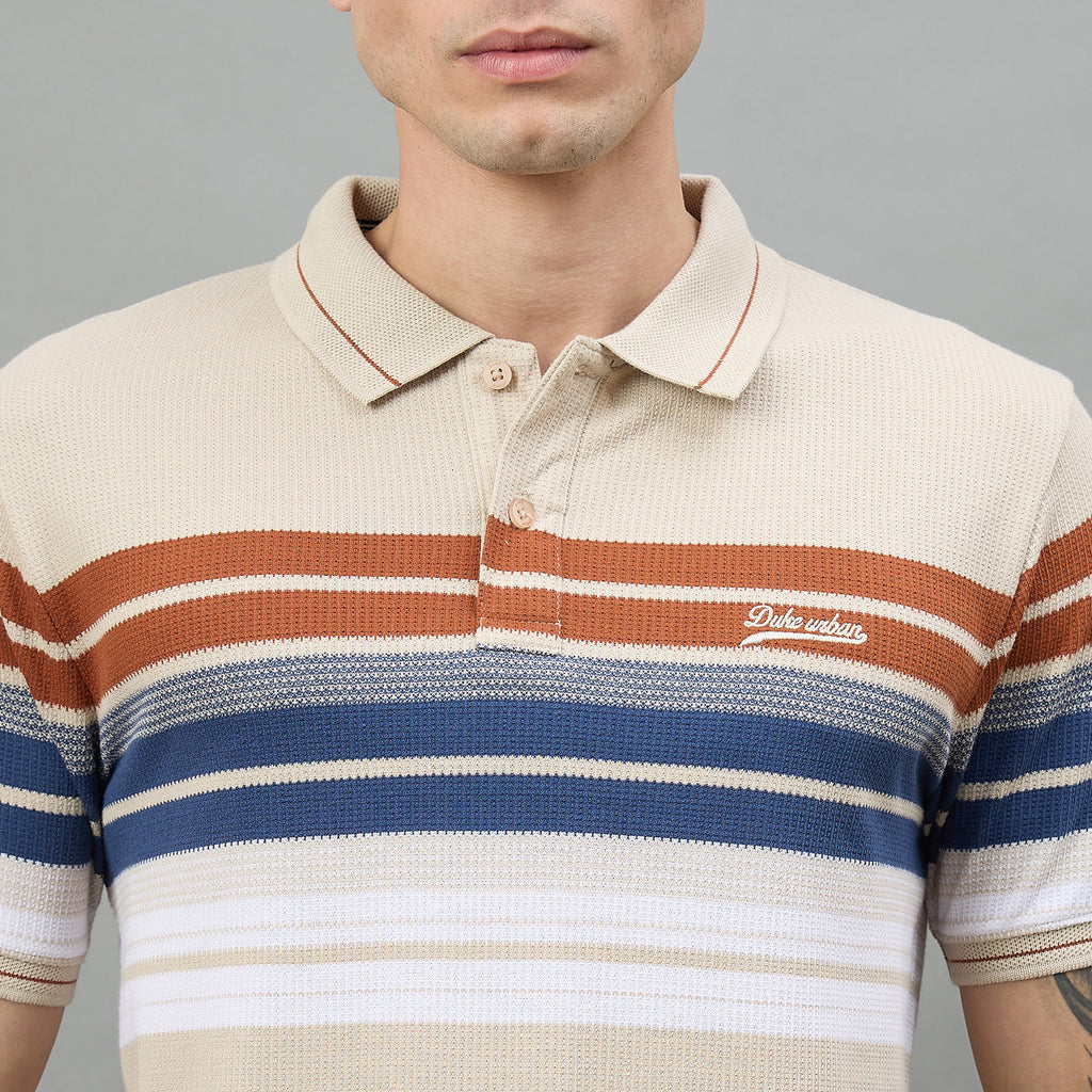 Duke Urban Men Striped Polo Neck Half Sleeve T-Shirt (LF7654)