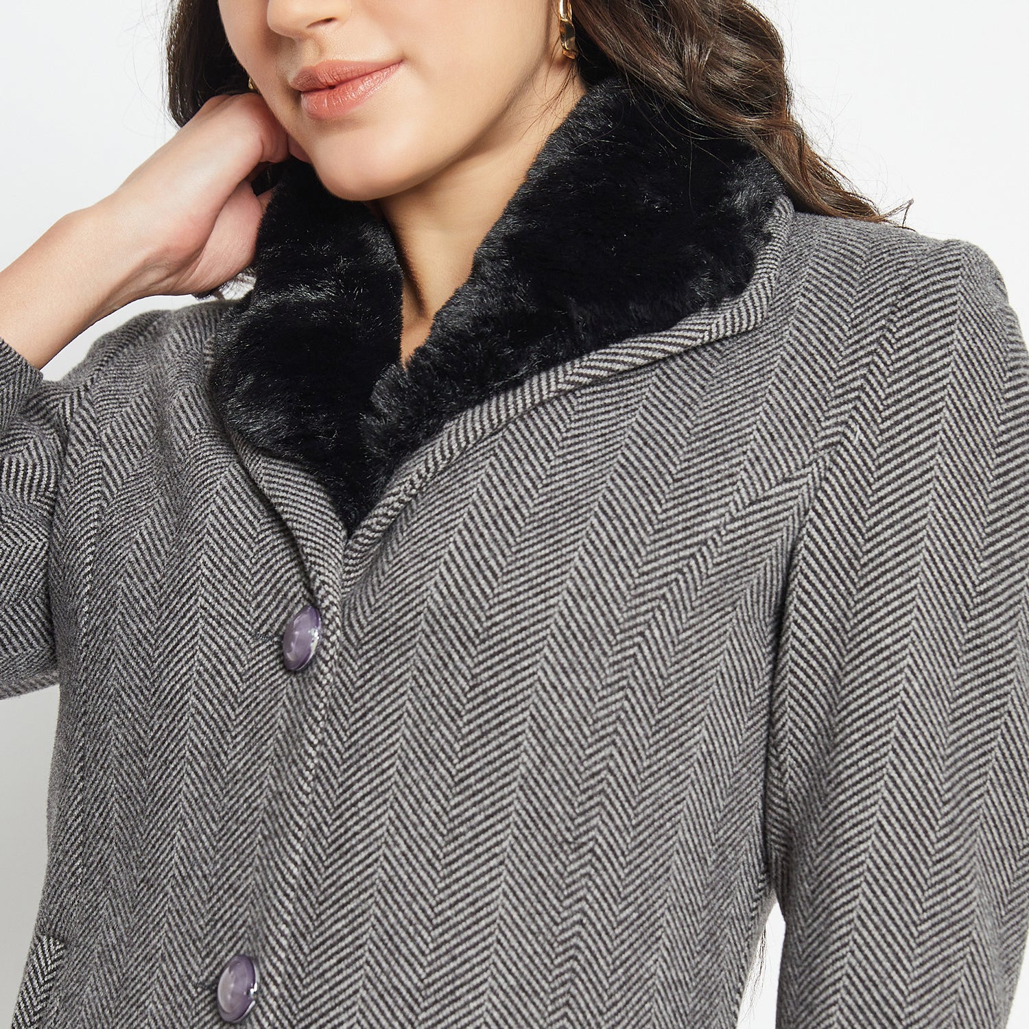 Duke Urban Women Full Sleeve Fur Collared Coat (SDZ4102)