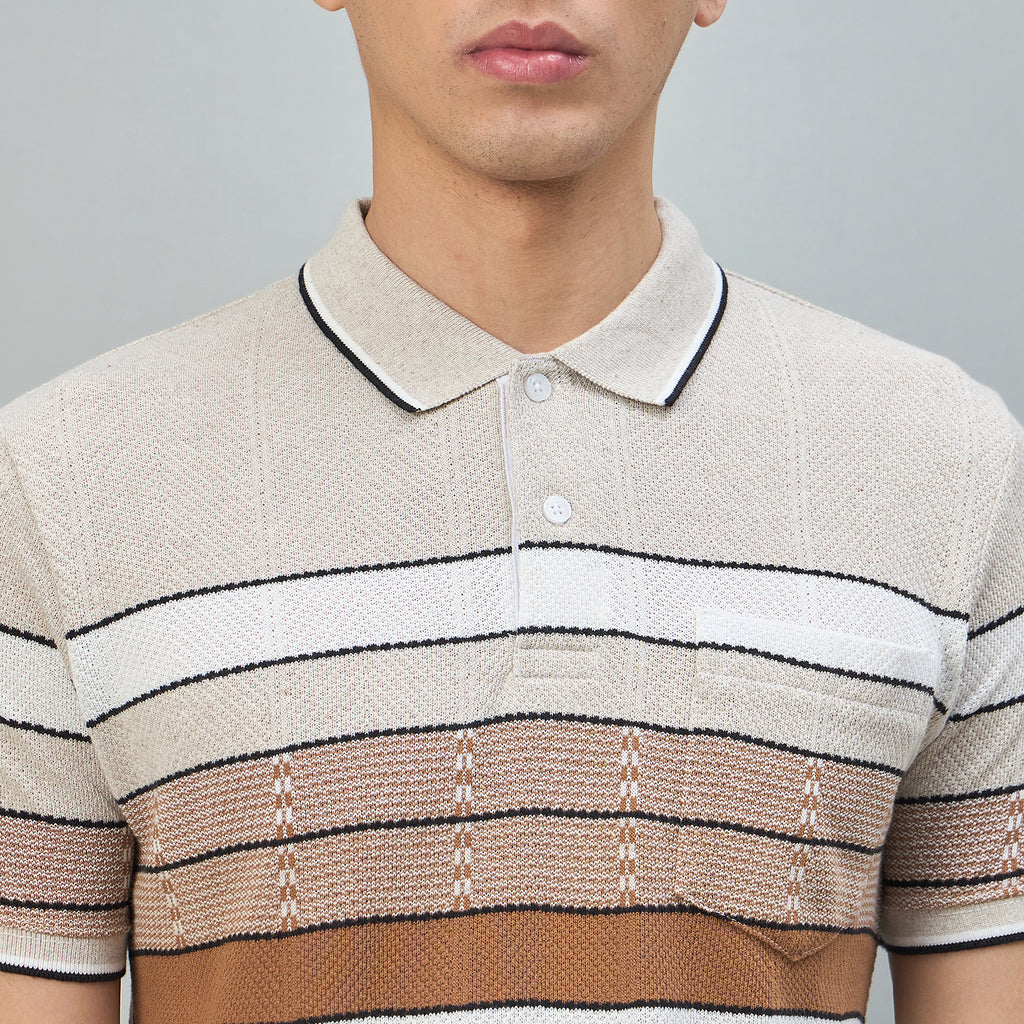 Duke Urban Men Striped Half Sleeve Regular Polo Tshirt (LF7619)