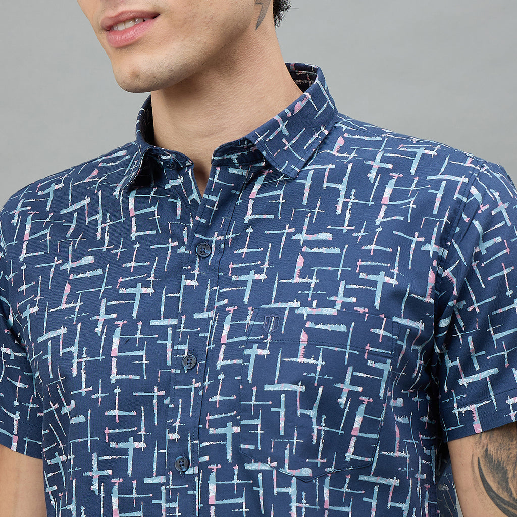 Duke Urban Men Printed Half Sleeve Spread Collar Slim Shirt (SDO4PRAJ)