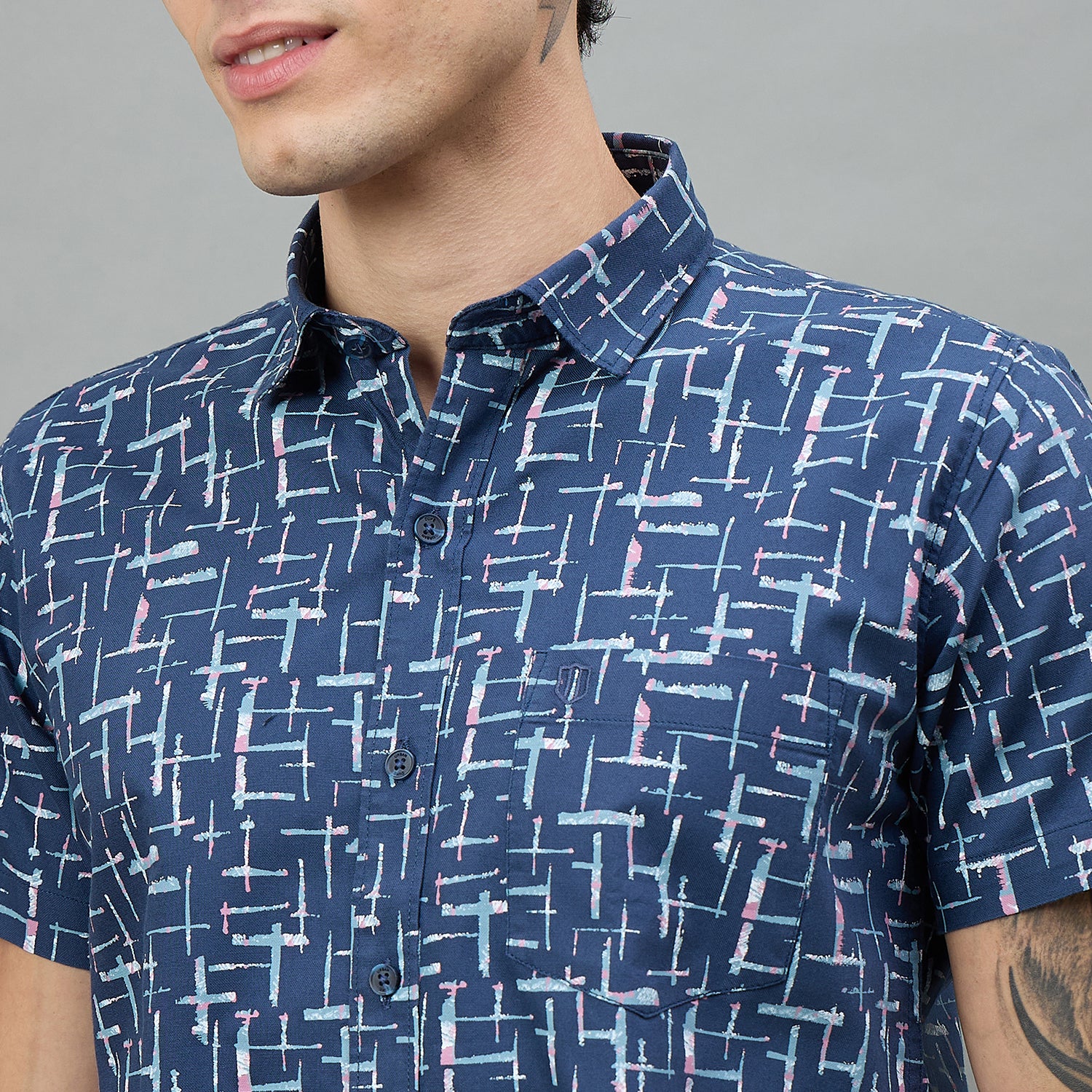 Duke Urban Men Printed Half Sleeve Spread Collar Slim Shirt (SDO4PRAJ)
