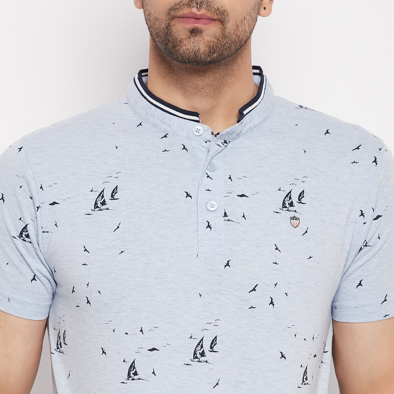 Duke Stardust Men Mandarin Collar Half Sleeve Cotton T-shirt (LF5788)
