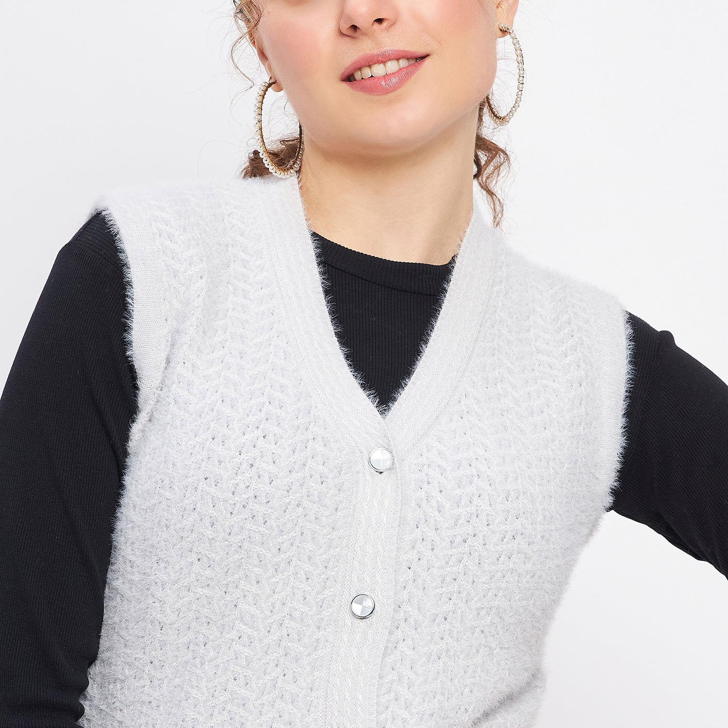 Duke Urban Women Sleeveless Self Design Cardigan (LQS9786)