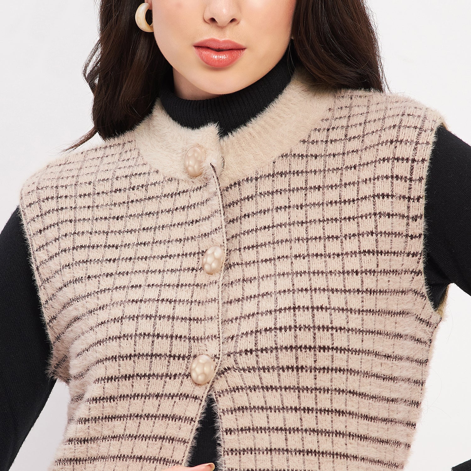 Duke Urban Women Sleeveless Checkered Cardigan (LQS9782)