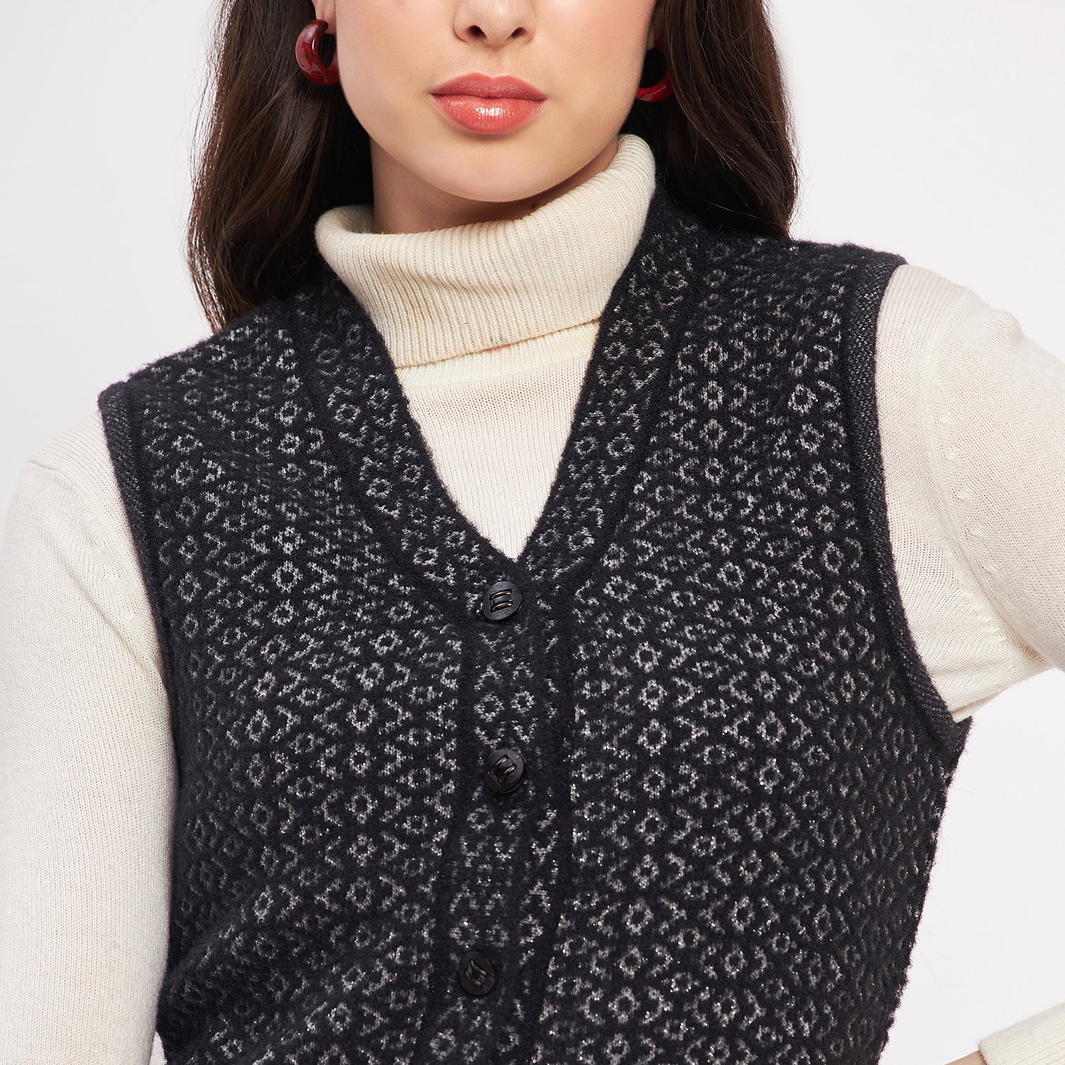 Duke Urban Women Sleeveless Self Design Cardigan (LQS9787)
