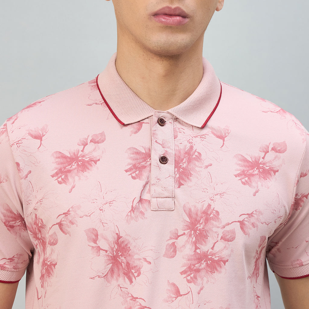 Duke Urban Men Floral Print Half Sleeve Slim Fit Polo Tshirt (LF7513)