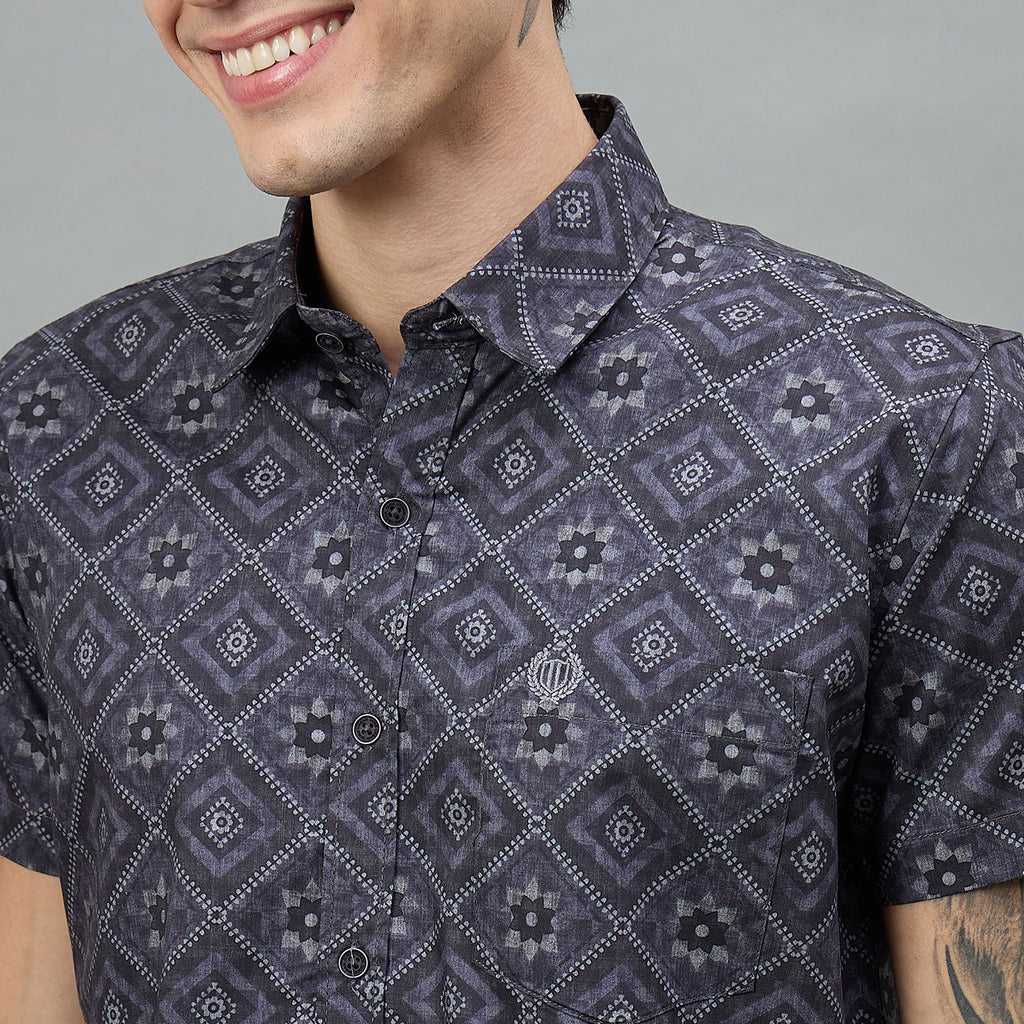 Duke Urban Men Geometric Print Half Sleeve Slim Shirt (SDO6PRIL)
