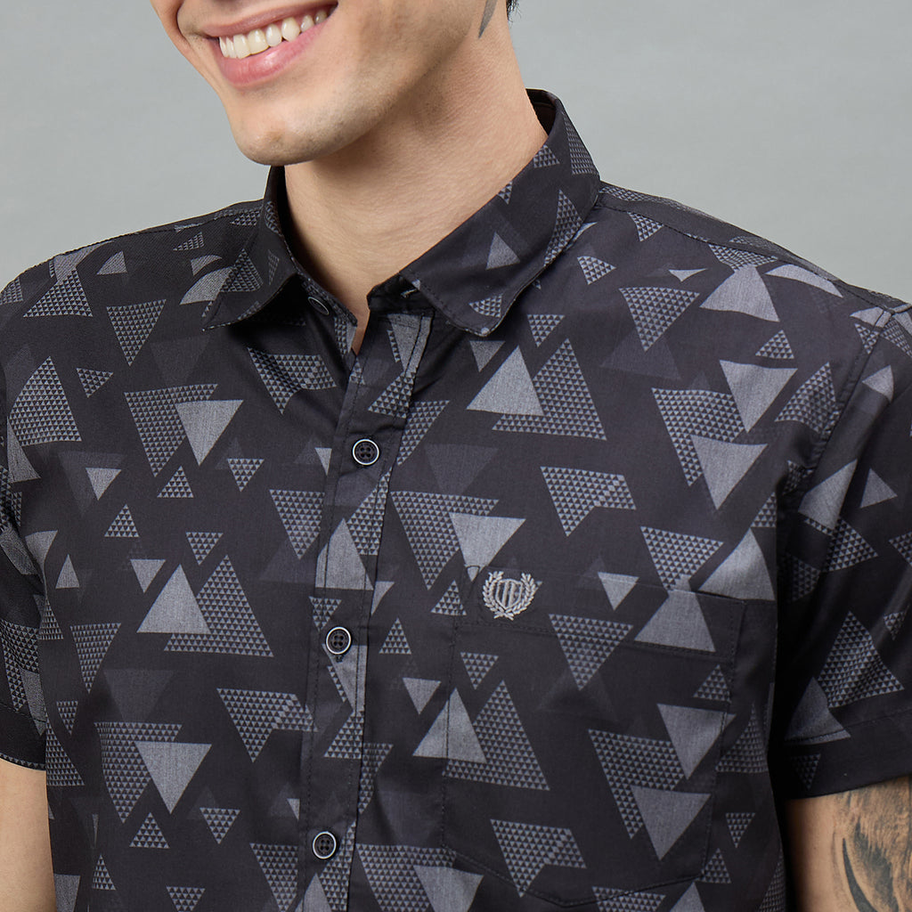 Duke Urban Men Geometric Print Half Sleeve Slim Shirt (SDO6PRIM)