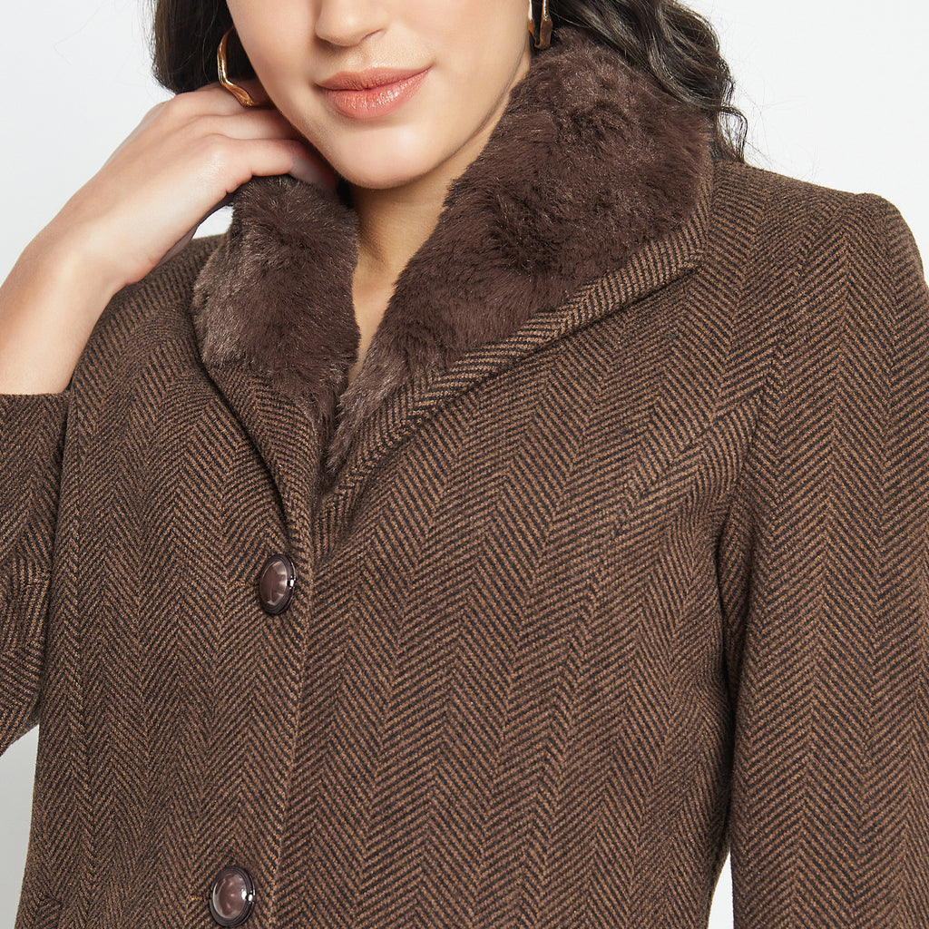 Duke Urban Women Full Sleeve Fur Collared Coat (SDZ4102)