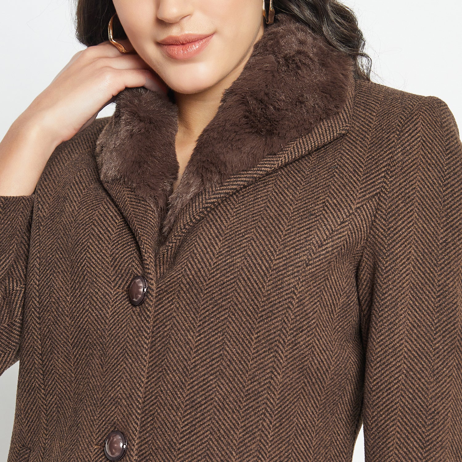 Duke Urban Women Full Sleeve Fur Collared Coat (SDZ4102)